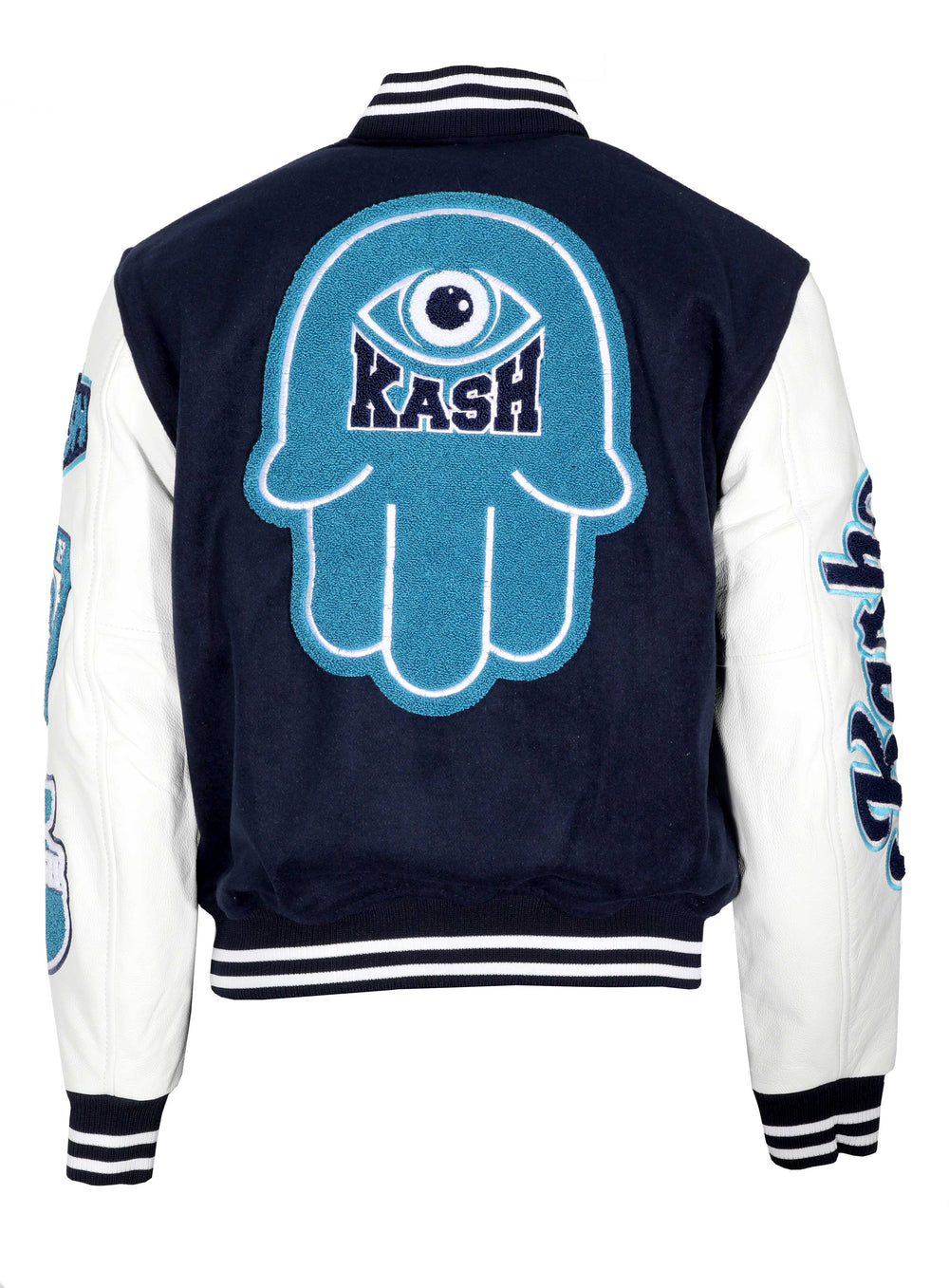 Kash Holiday Blue Genuine Leather Varsity Jacket in navy – view 2 of 2