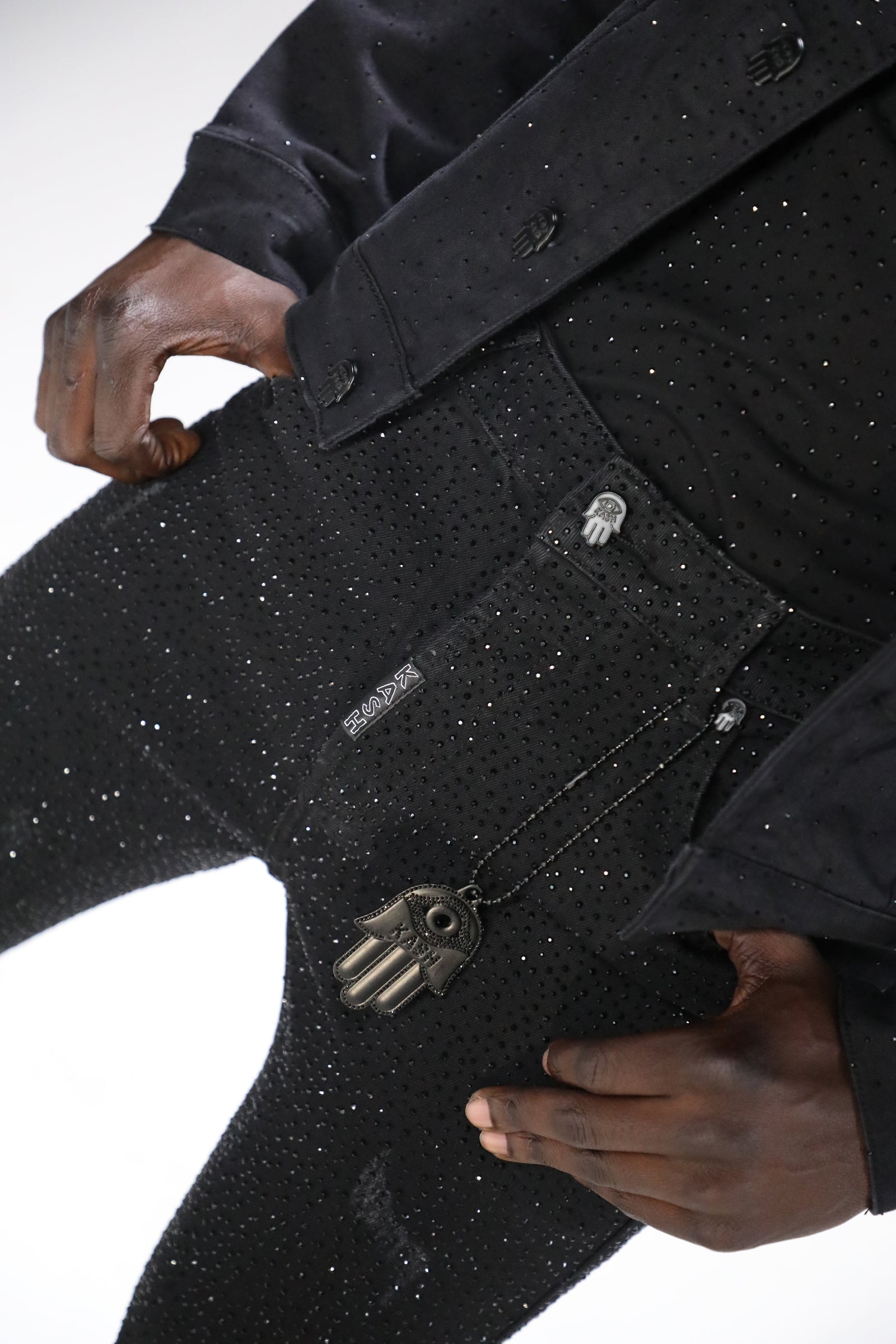 Kash Denim Jacket with Black Crystals in black – view 5 of 7