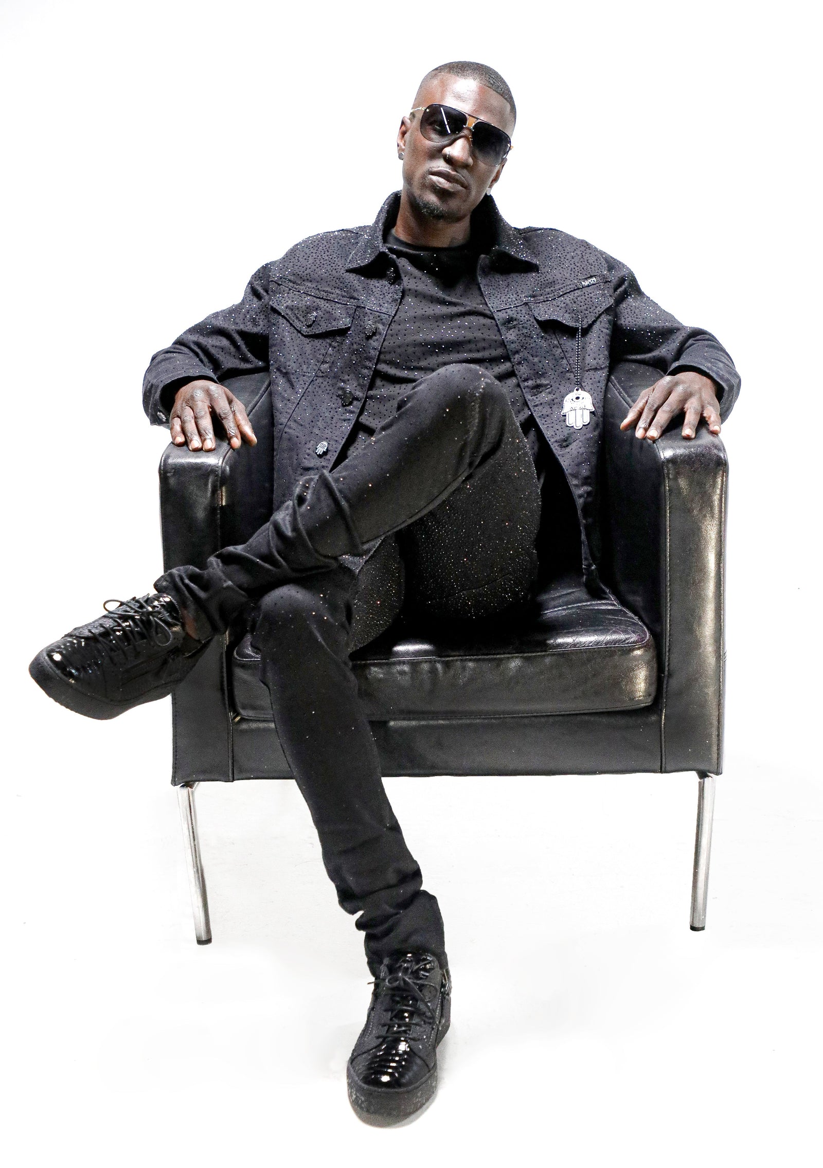 Kash Denim Jacket with Black Crystals in black – view 4 of 7