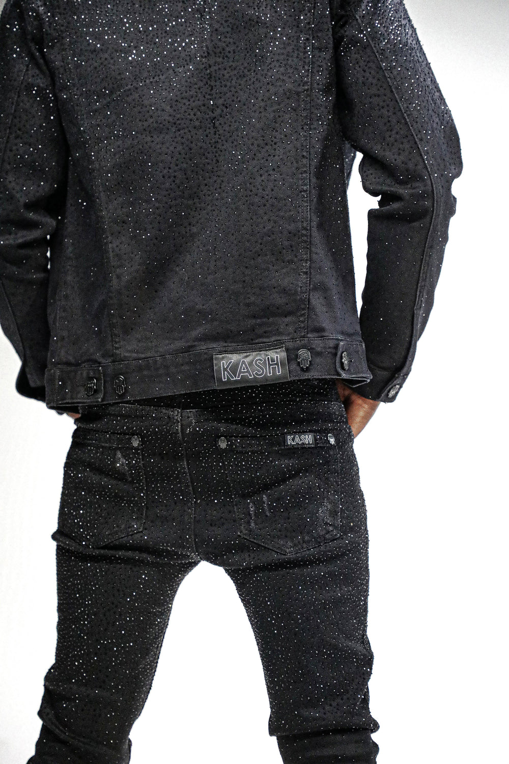 Kash Diamond Denim Jacket Black on Black back detail