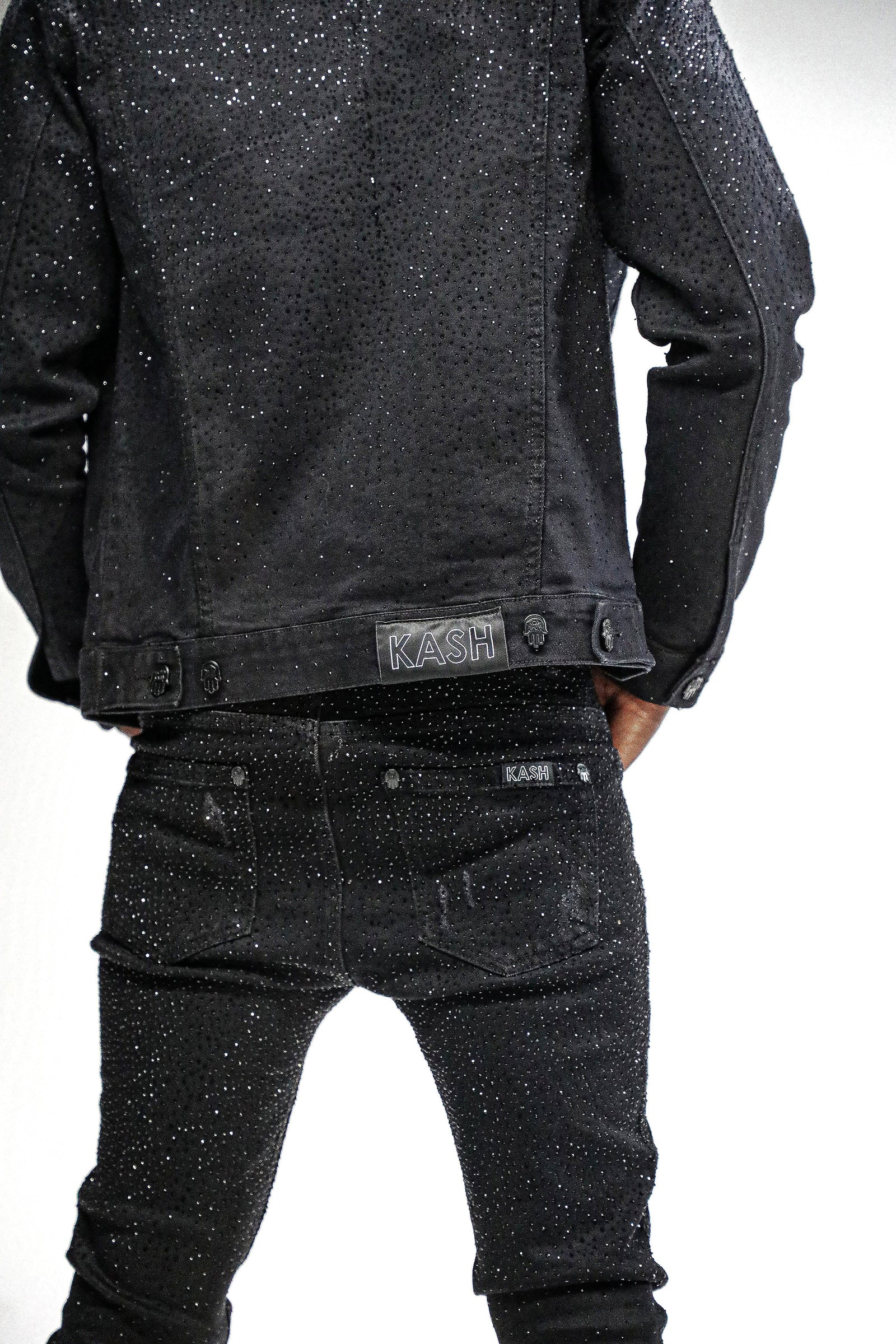 Kash Diamond Denim Jacket Black on Black back detail