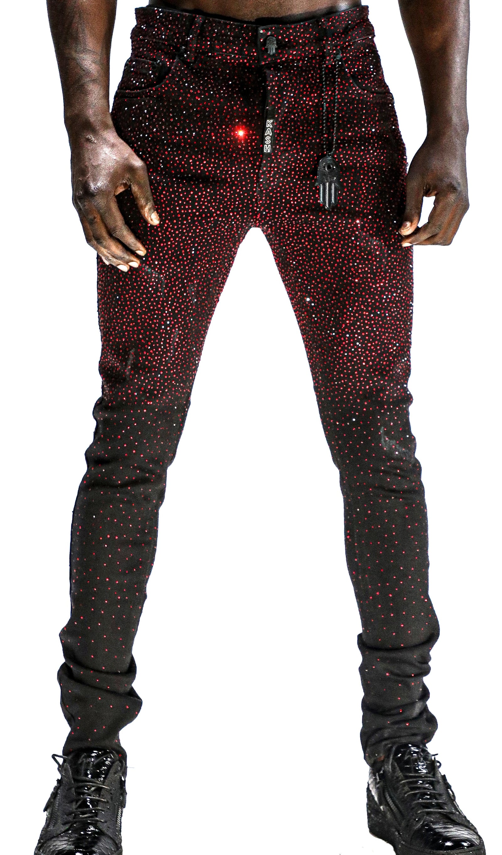 Kash Diamond Denim jeans in black with red – view 2 of 8