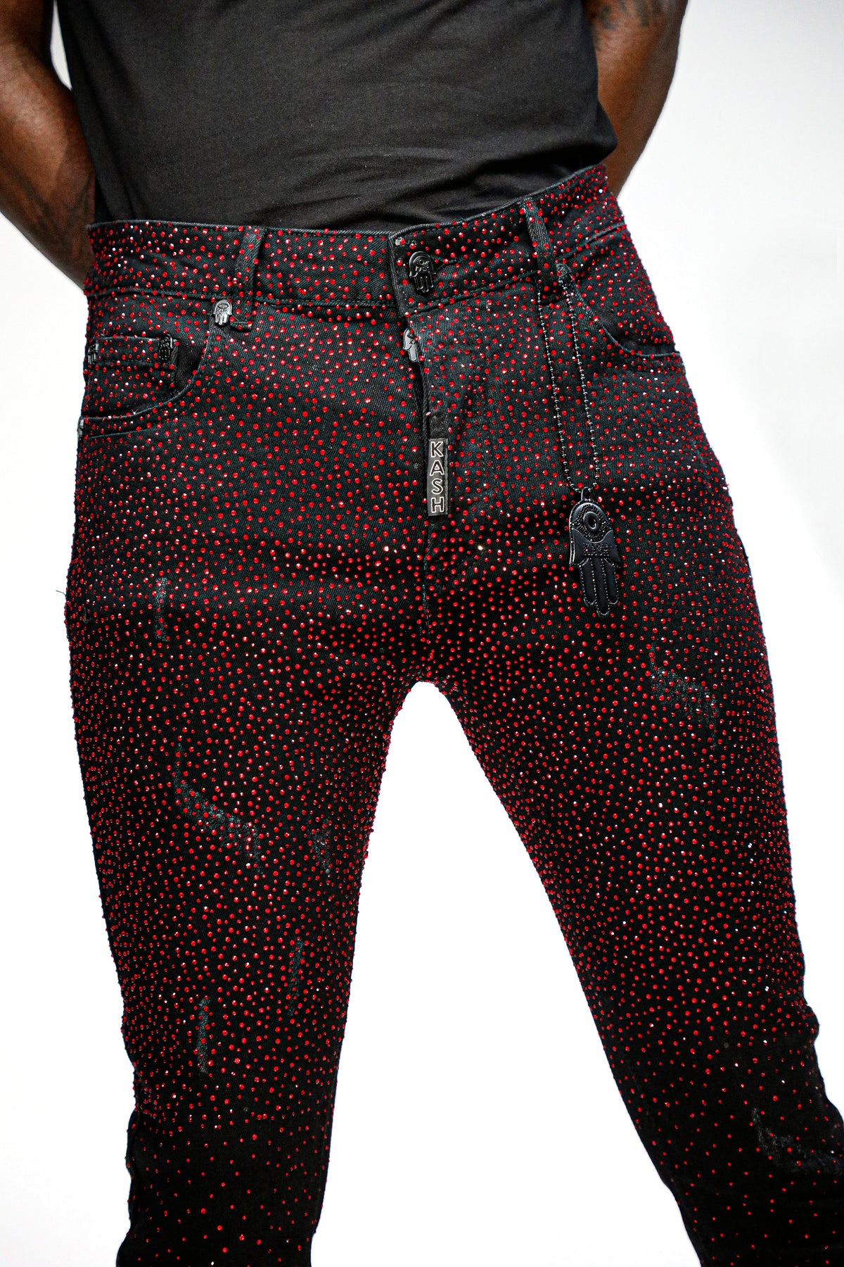 Kash Diamond Denim Black with Red