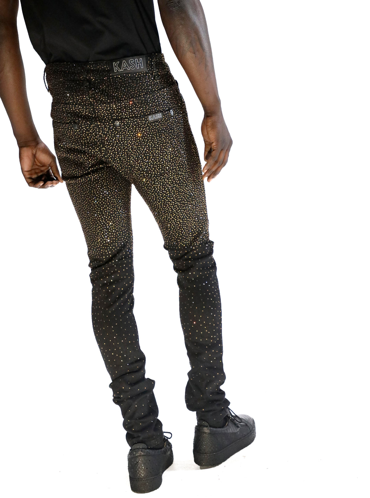 Kash Slim Fit Black Denim W/Gold Crystals