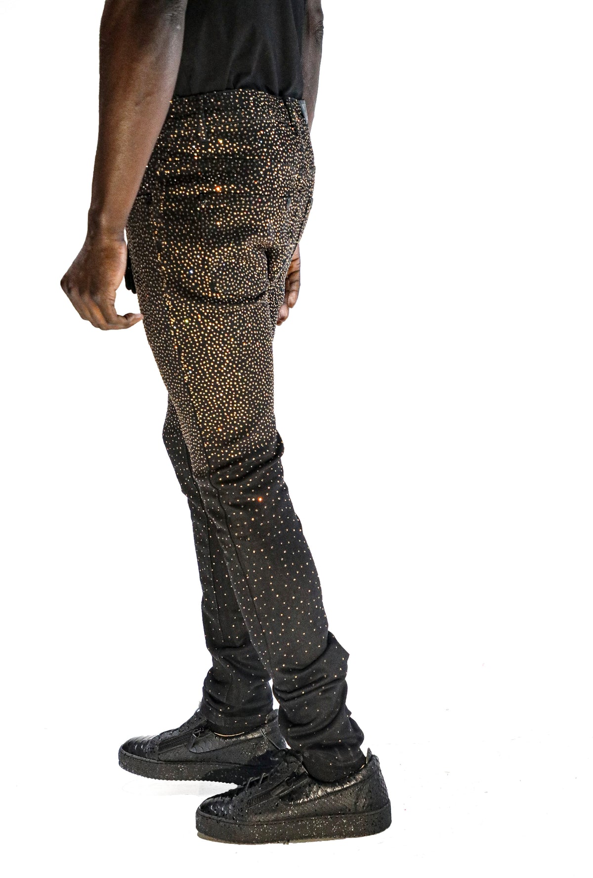 Kash Slim Fit Black Denim W/Gold Crystals
