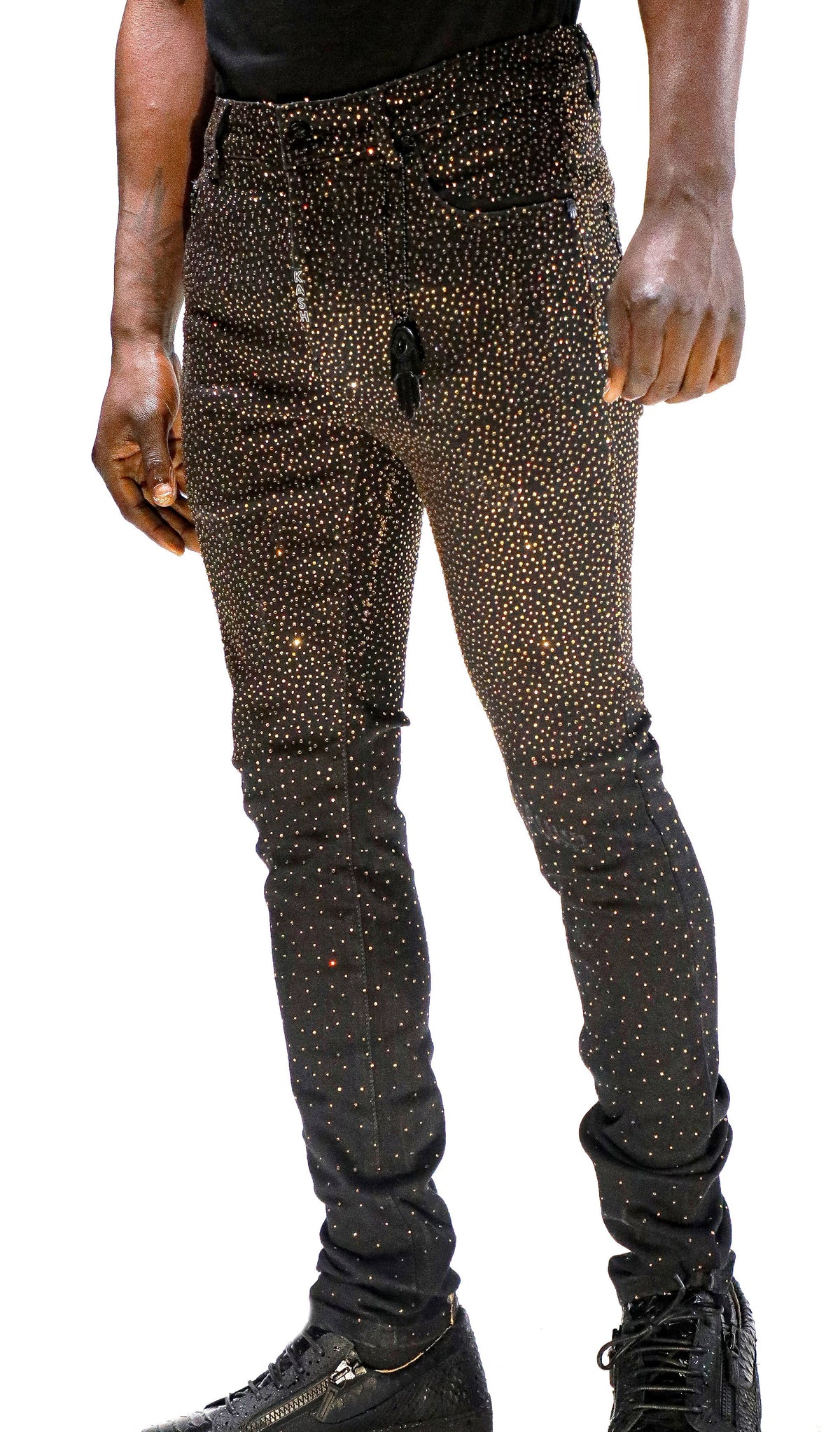 Kash Slim Fit Black Denim W/Gold Crystals