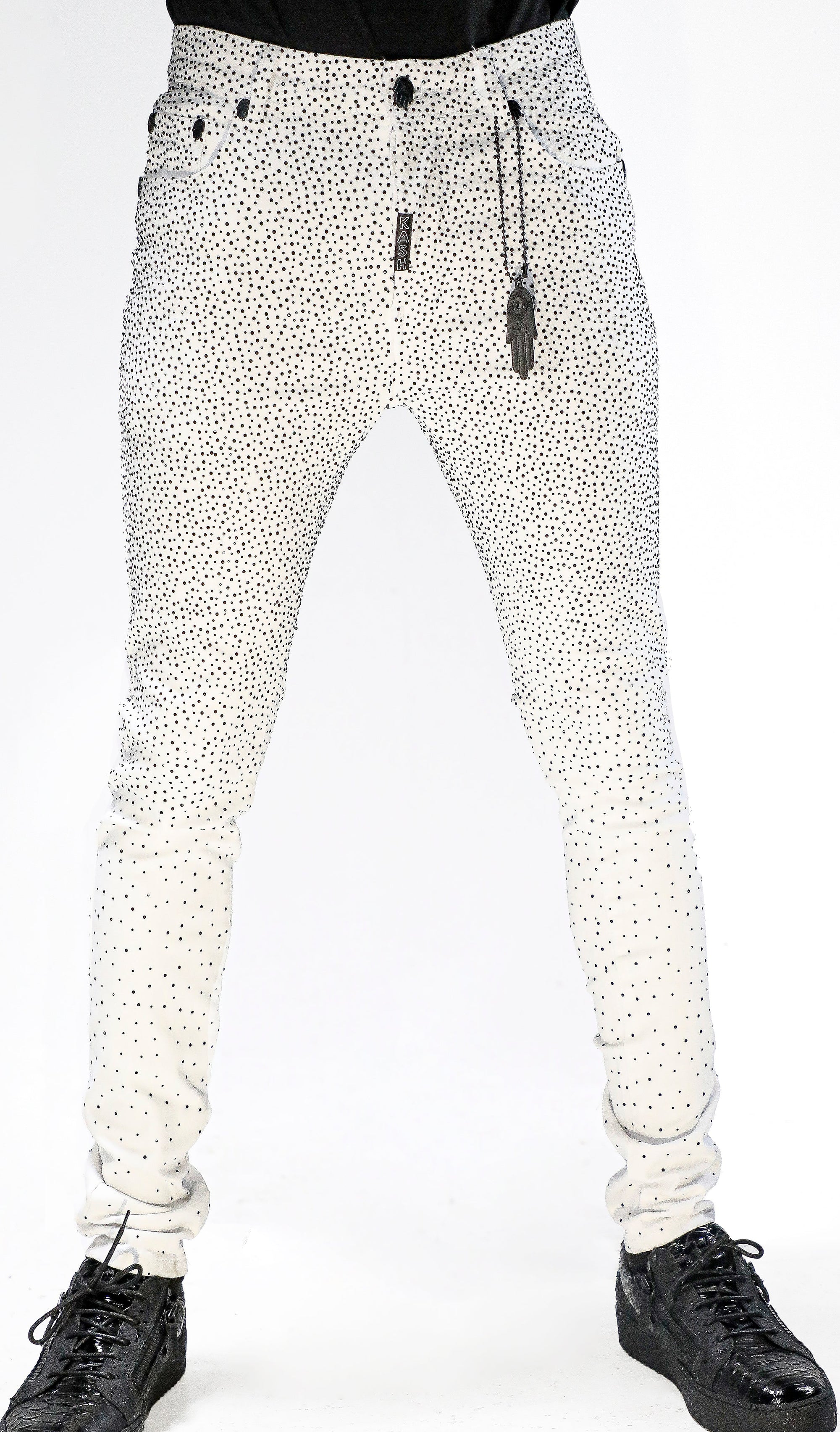 KASH DIAMOND COLLECTION-SLIM FIT WHITE DENIM WITH BLACK CRYSTALS