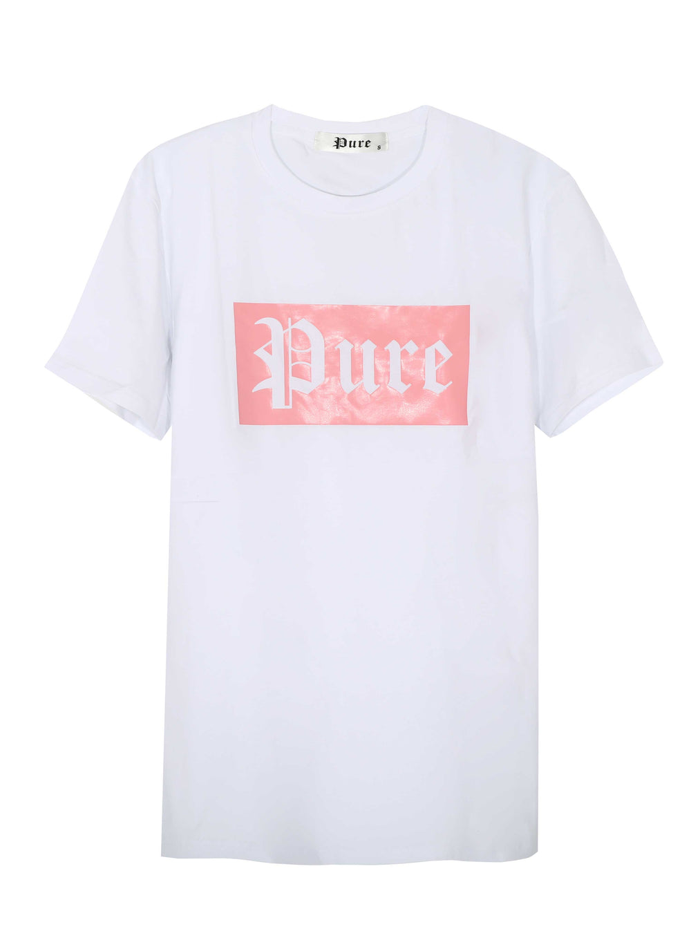 Stretch Pure Tee White with Coral Pink Block Logo in white/coral pink – view 1 of 1