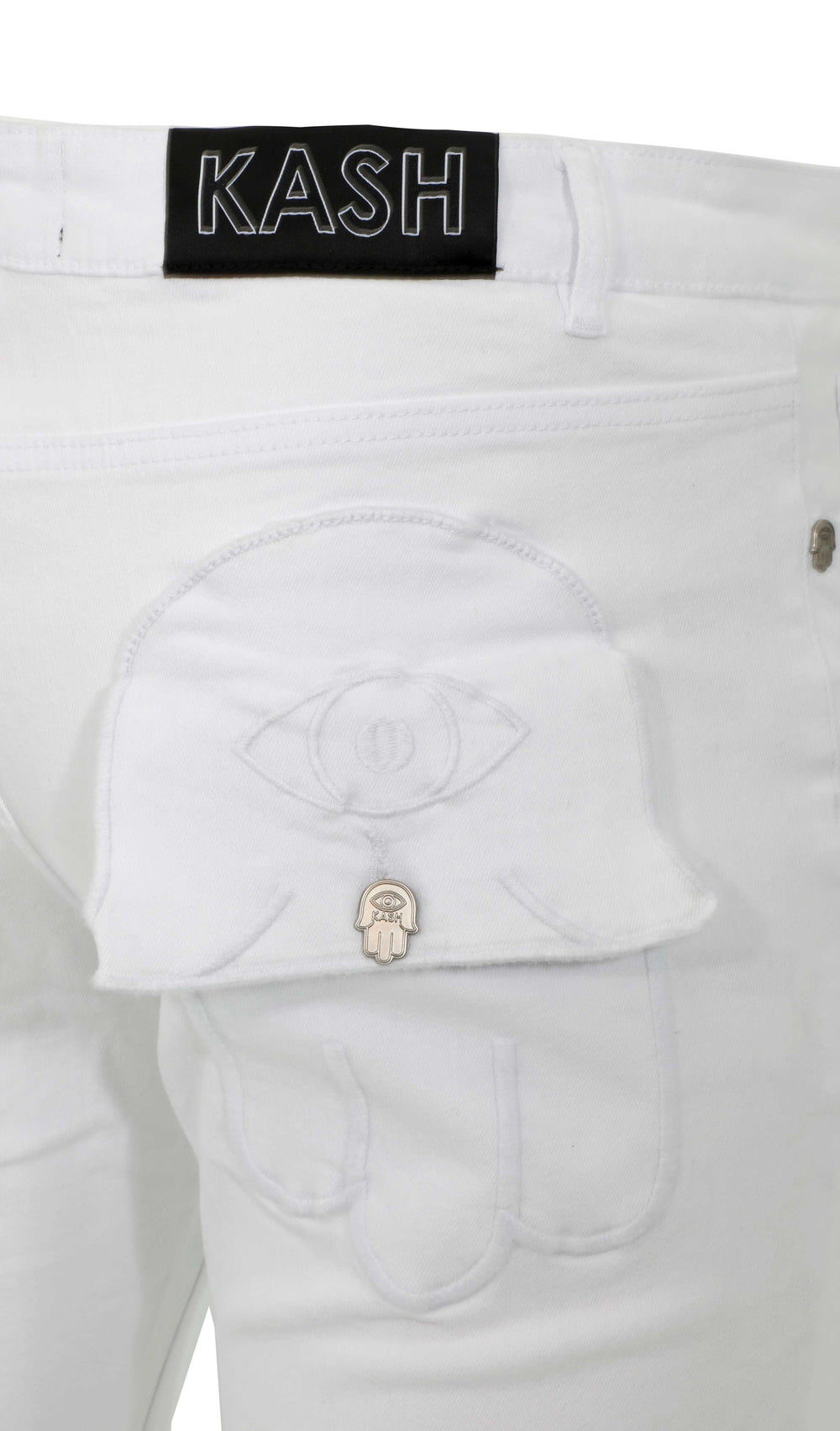 Kash Stacked Denim Hamsa Pocket w/ Eye in white – view 3 of 4
