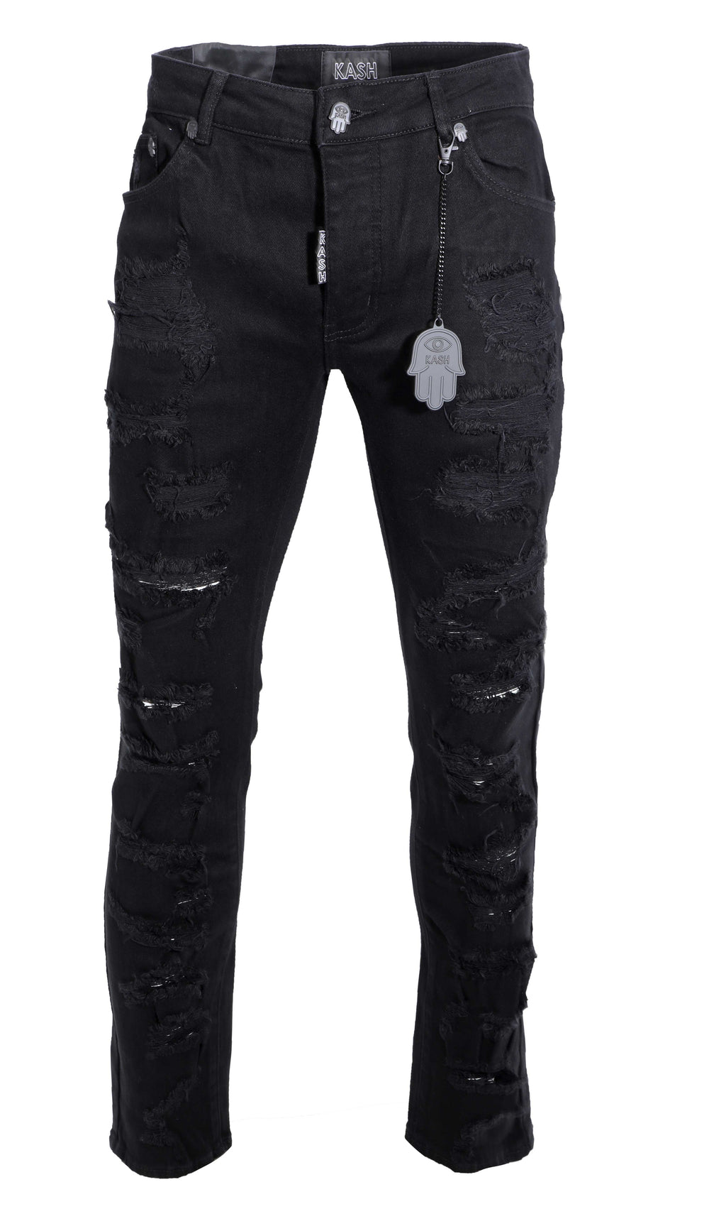 Kash Hamsa Pocket Open Distressed Denim in black – view 1 of 4
