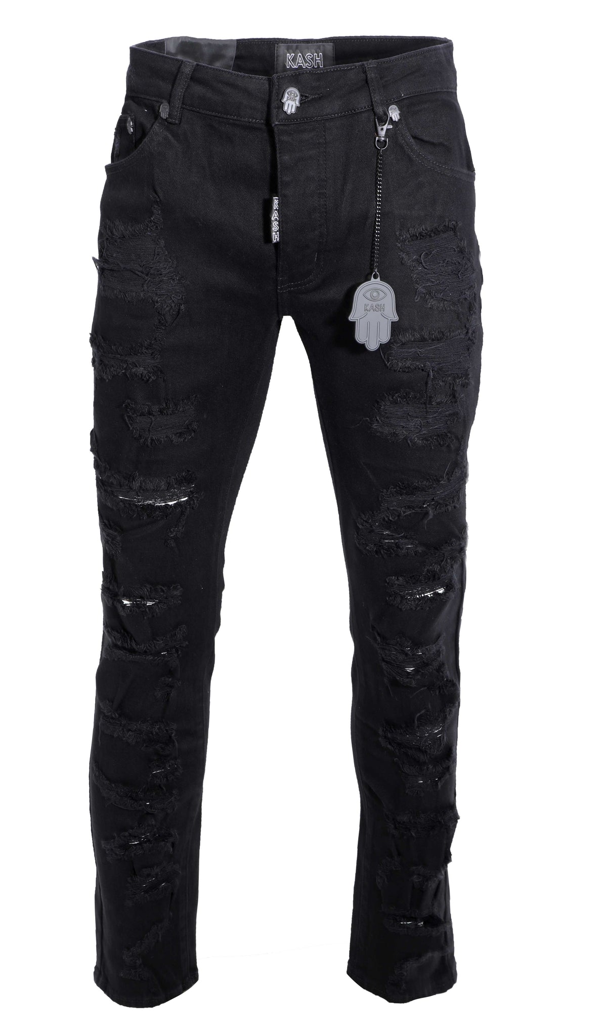 HAMSA POCKET OPEN DISTRESSED DENIM - BLACK