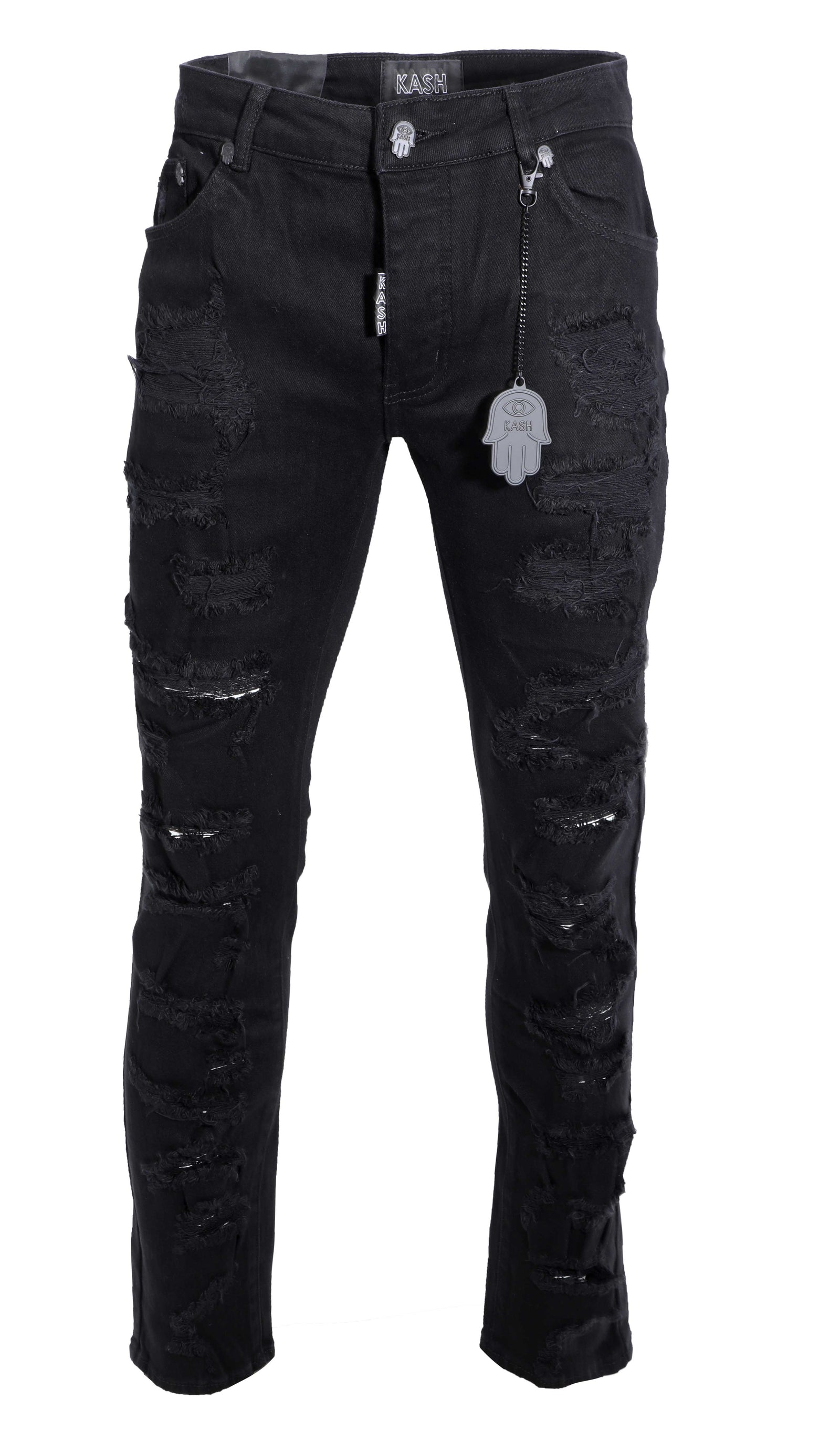 HAMSA POCKET OPEN DISTRESSED DENIM - BLACK