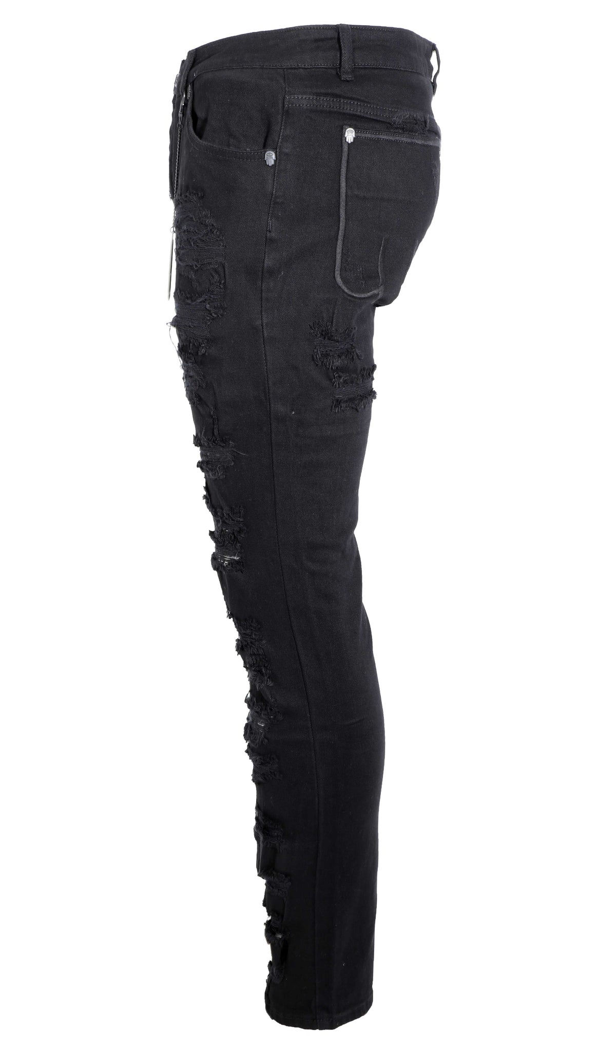 HAMSA POCKET OPEN DISTRESSED DENIM - BLACK