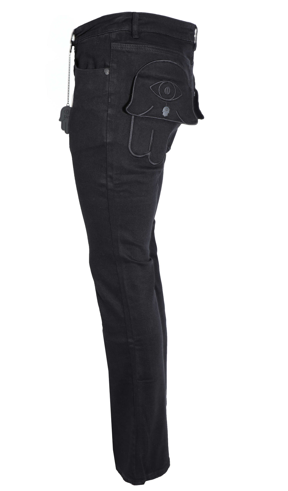 Kash Stacked Denim with Hamsa Eye Pocket in black – view 2 of 6