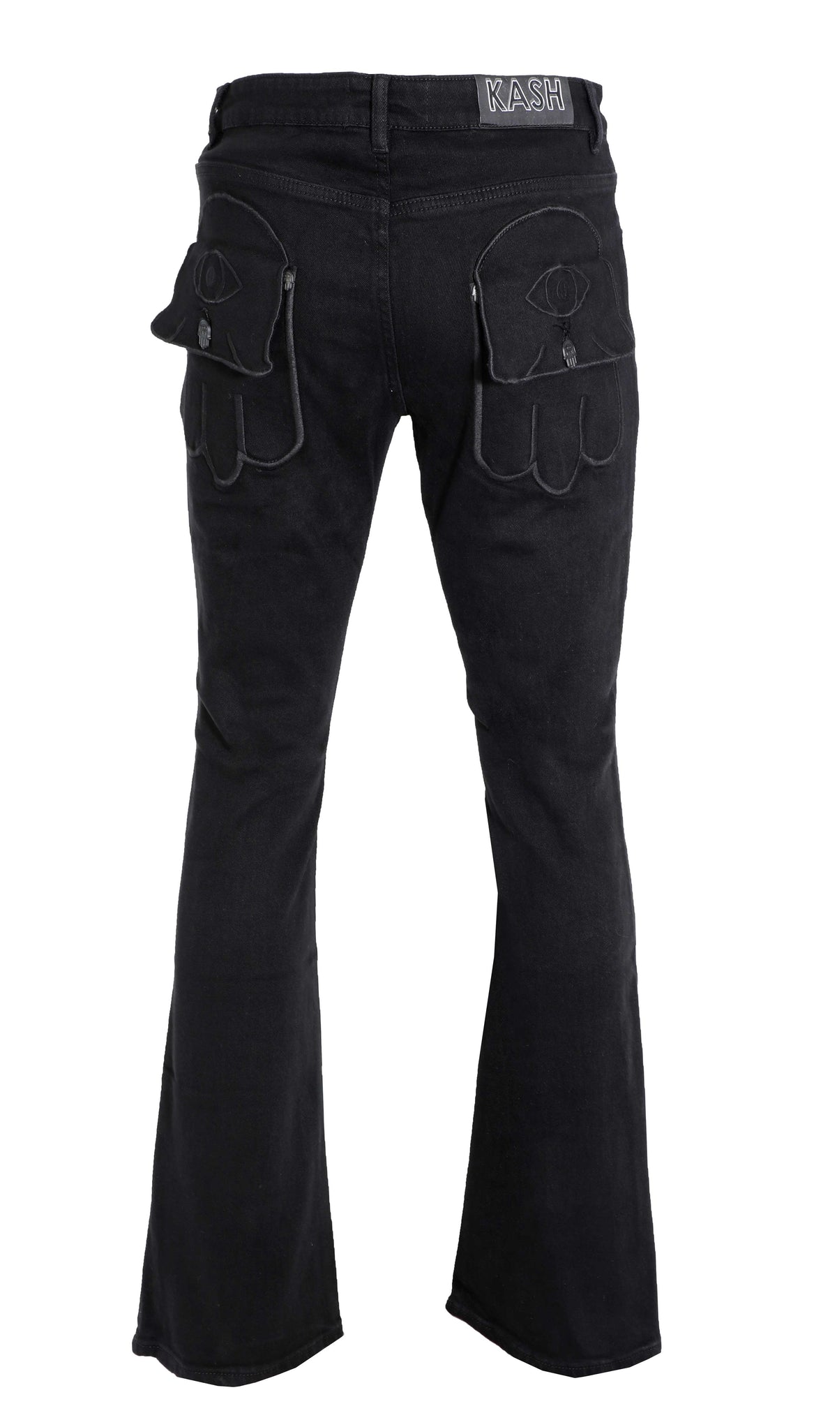 STACKED DENIM HAMSA POCKET W/ EYE - BLACK