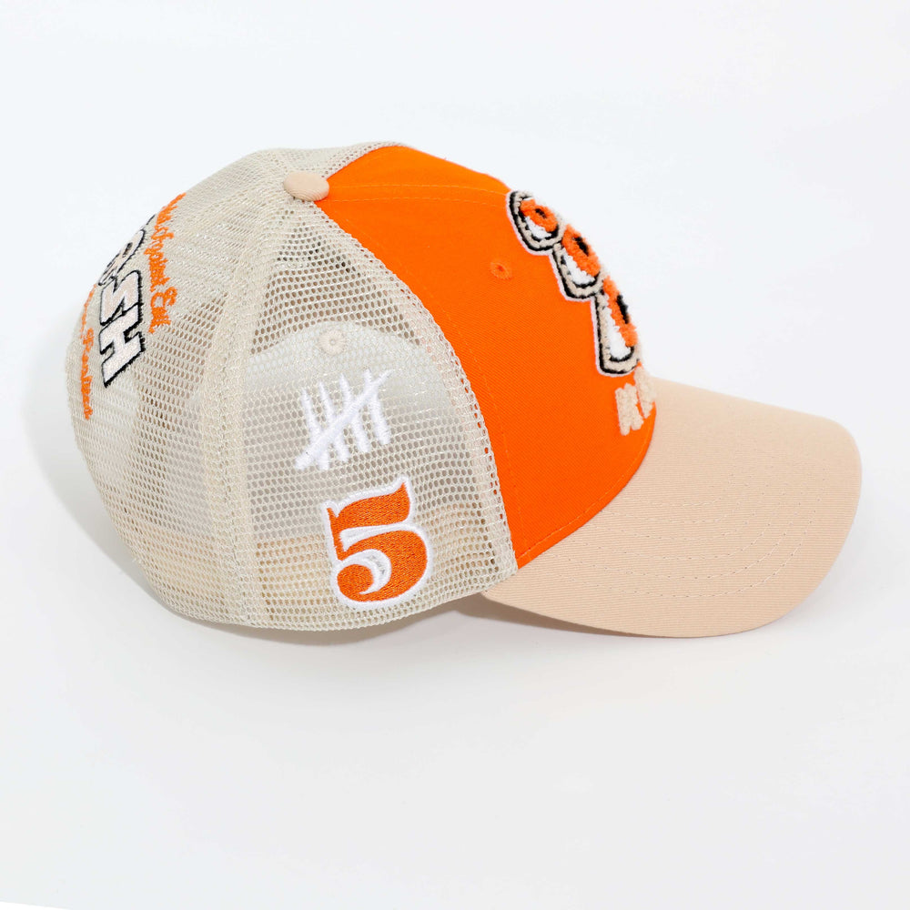 Kash Chenille Hamsa Eyes Snapback in orange with tan – view 4 of 4