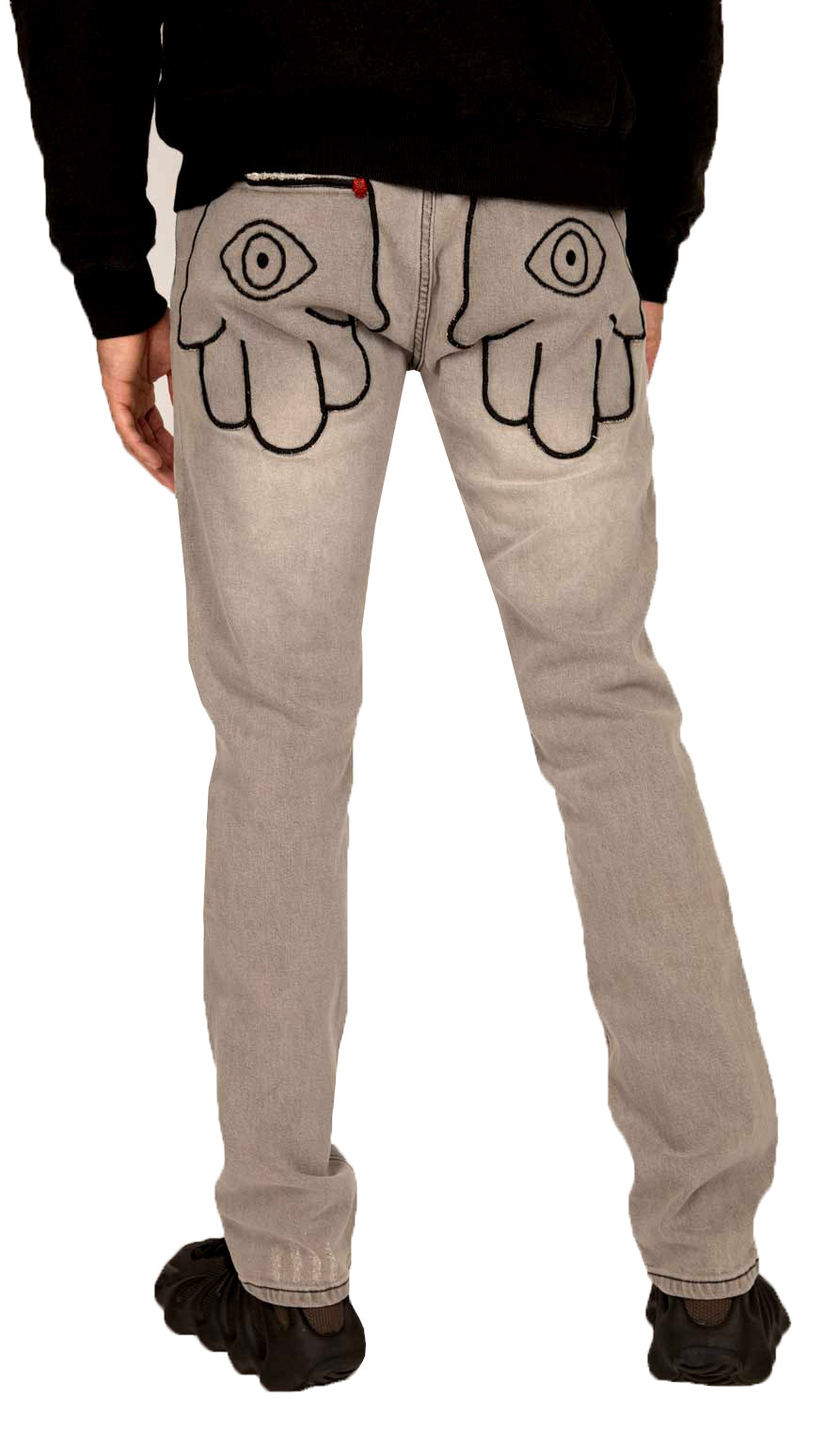 Kash gray denim jeans with Hamsa pocket – view 5 of 8