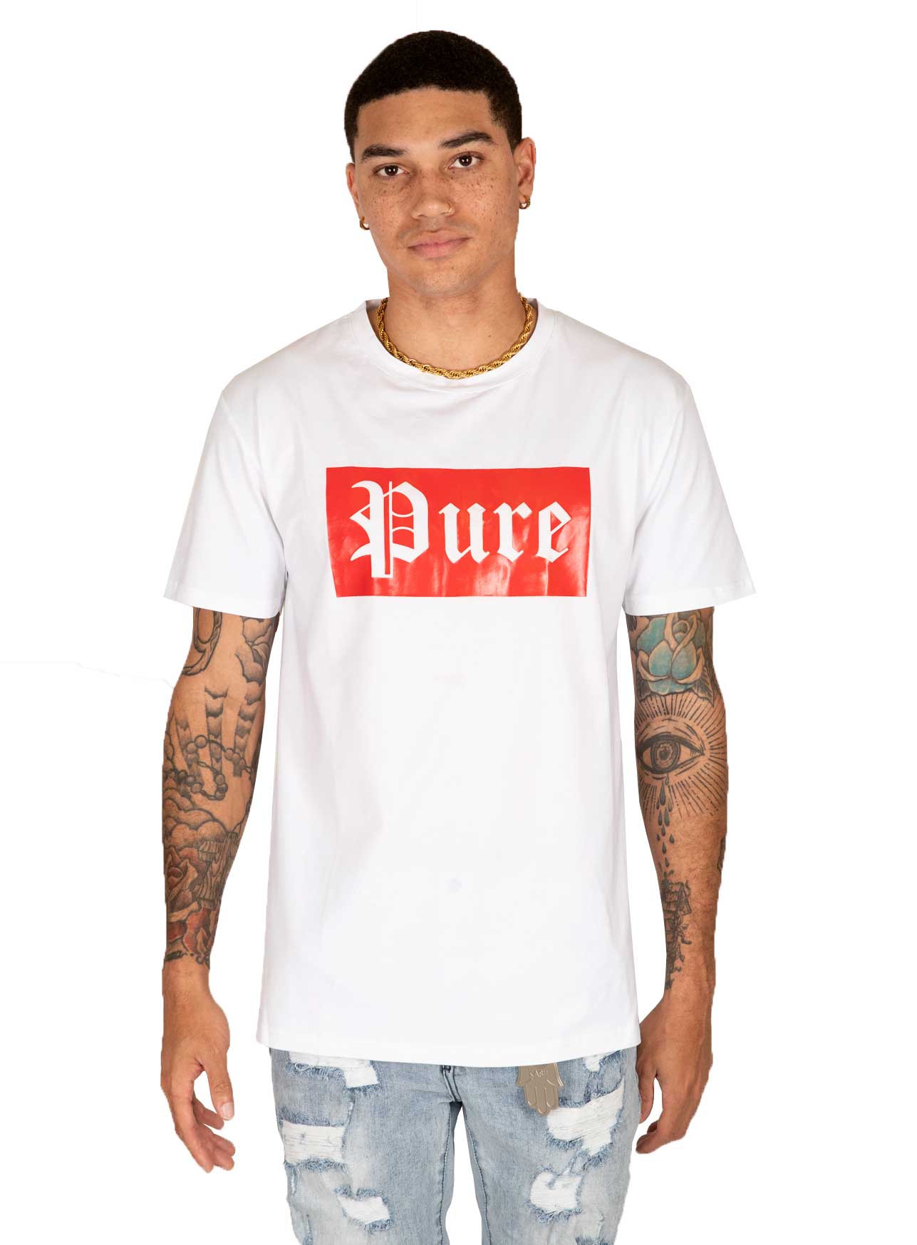 STRETCH PURE TEE WHITE W| RED BLOCK LOGO