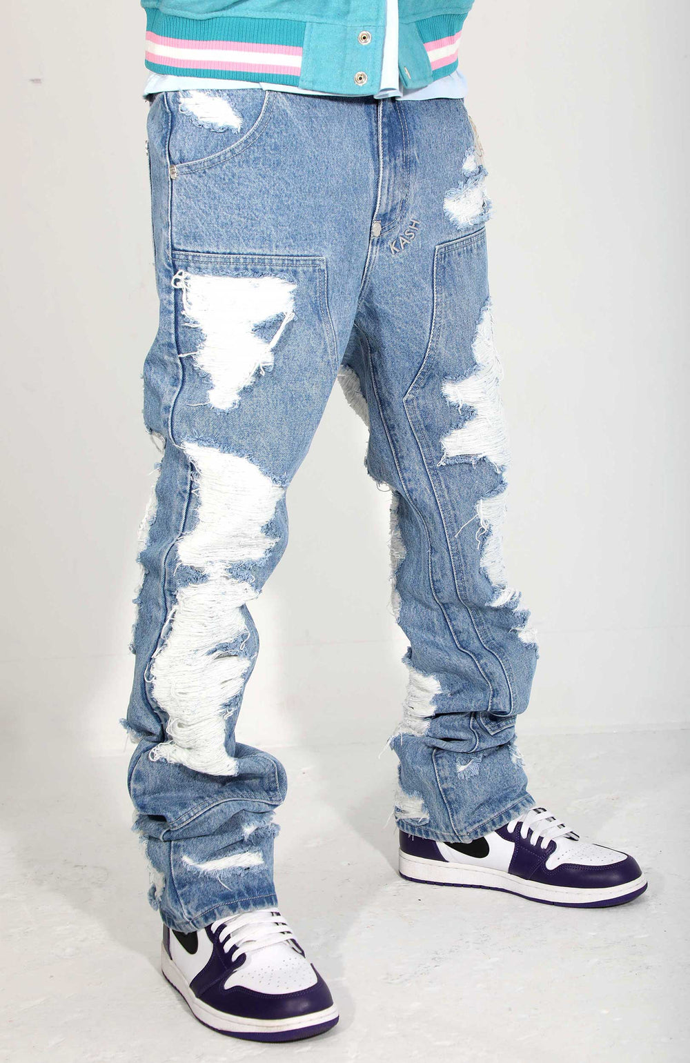 Kash Hamsa-42 Stacked Ripped Denim in light blue – view 1 of 2