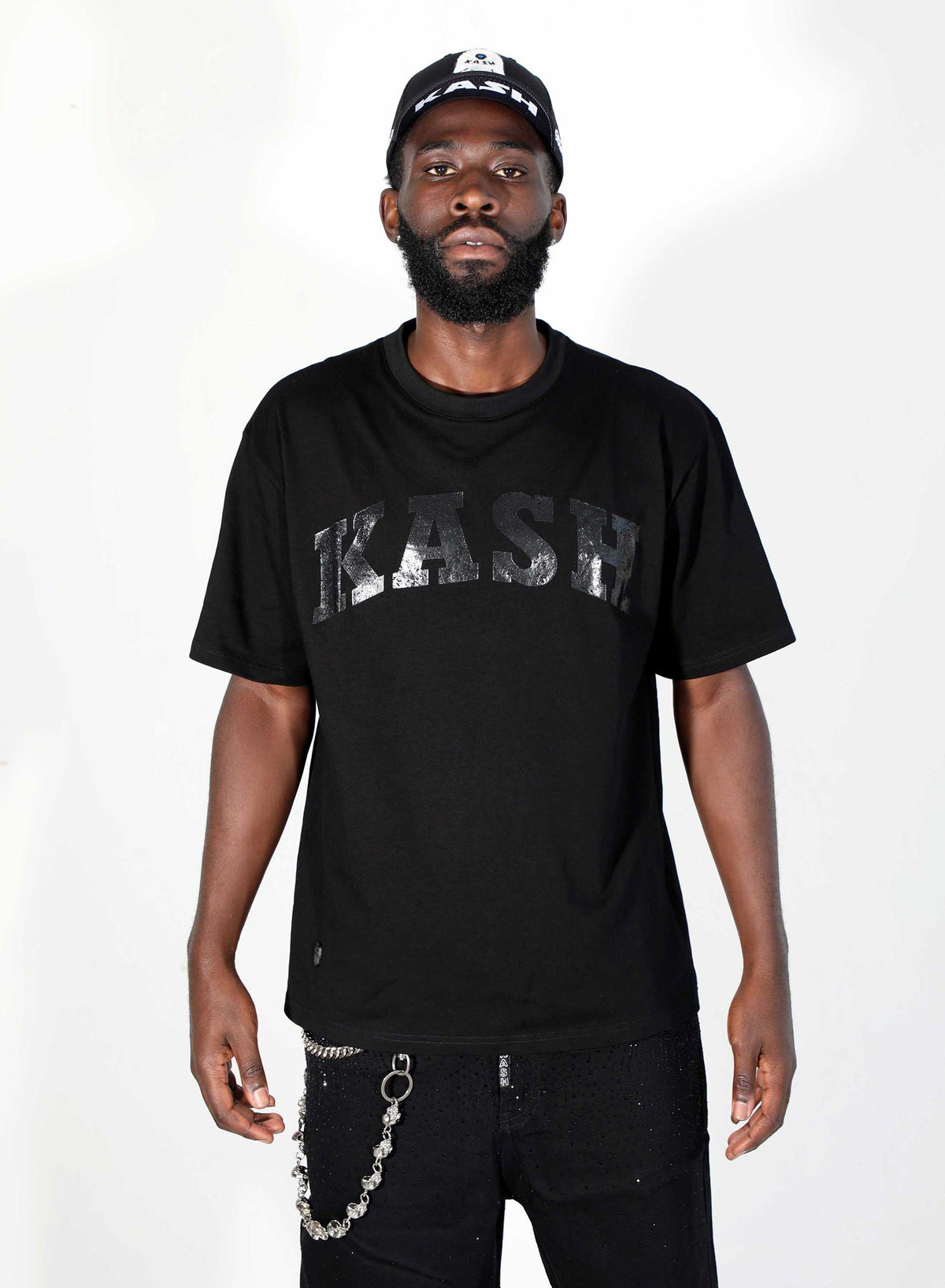 Kash Metallic Logo &amp; Hamsa Hand - Black/Black