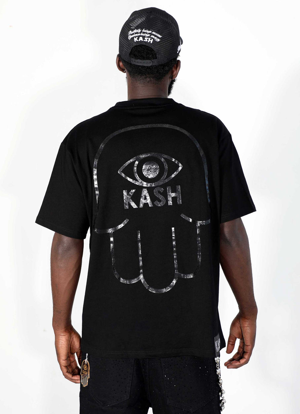 Kash Metallic Logo & Hamsa Hand Tee in black – view 8 of 10