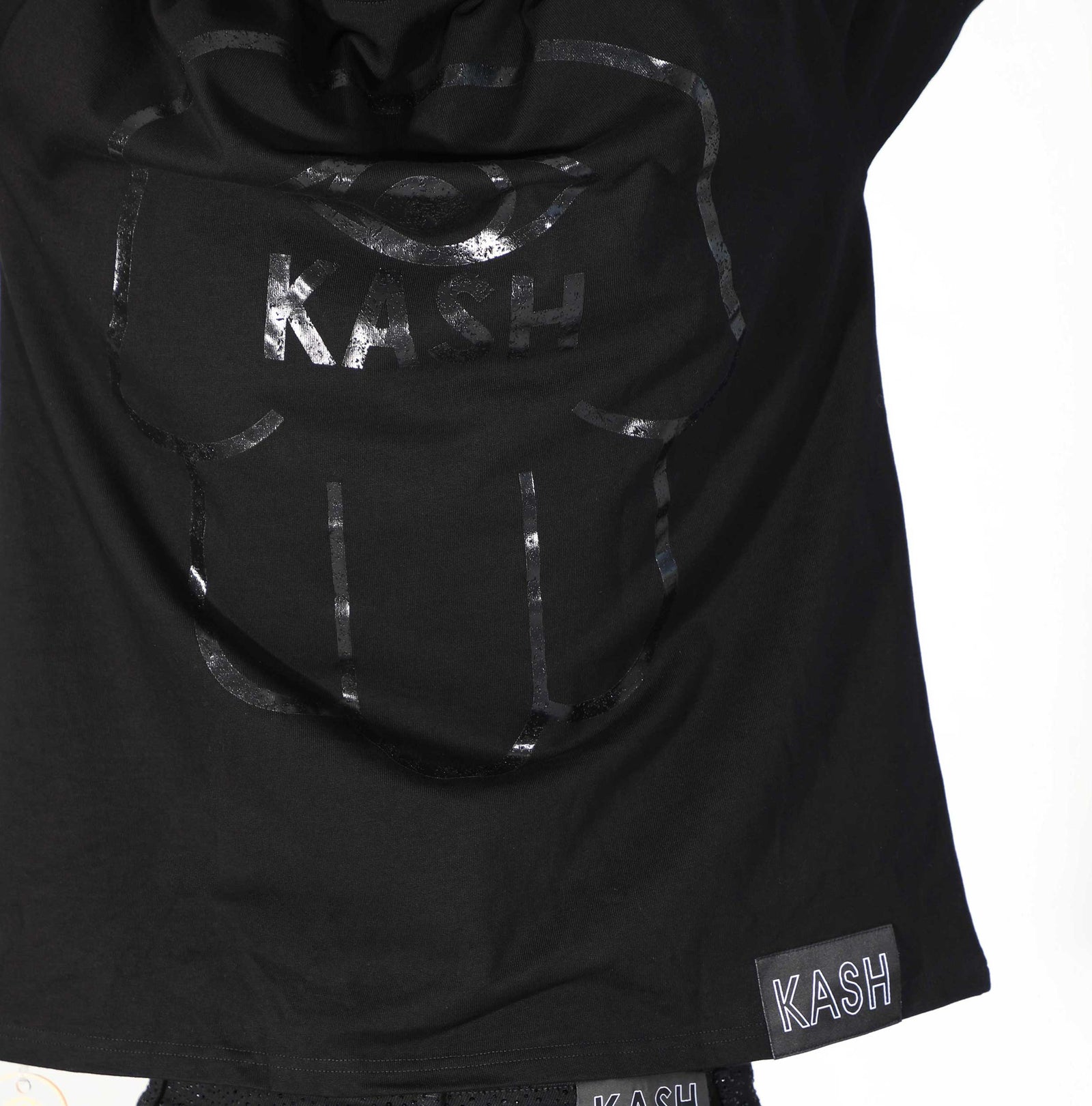 Kash Metallic Logo & Hamsa Hand Tee in black – view 9 of 10
