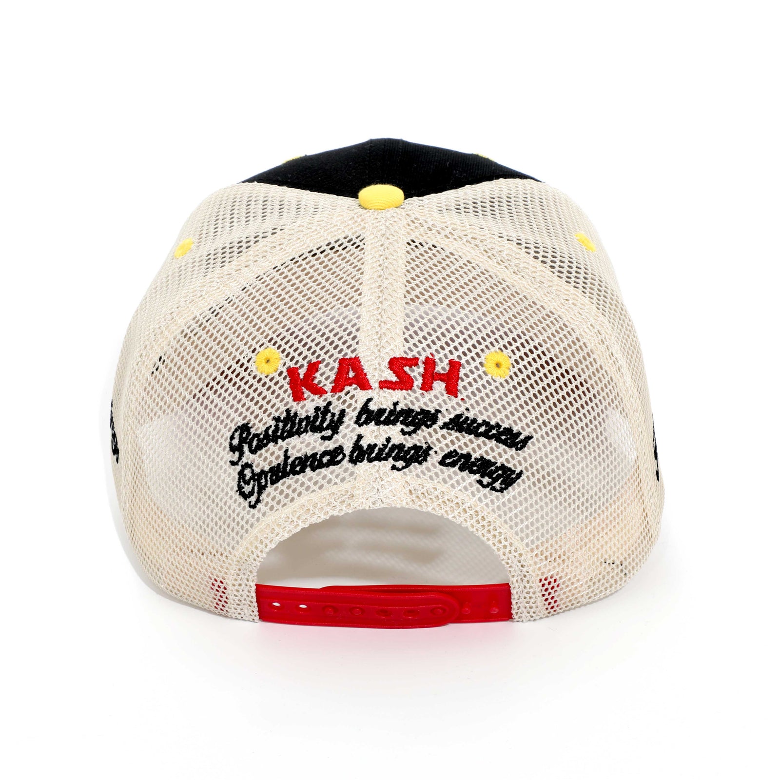 Kash Chenille Hamsa Snapback in black with red – view 3 of 3