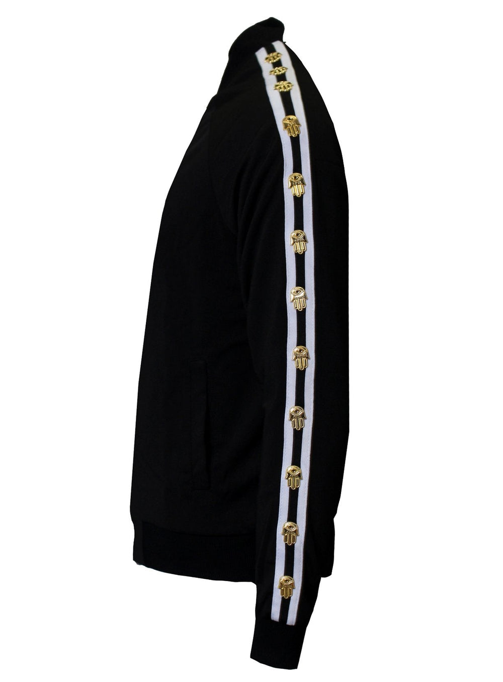 Kash Men's Long Sleeve Icon Track Jacket with Hamsa Hand in Black – view 1 of 10