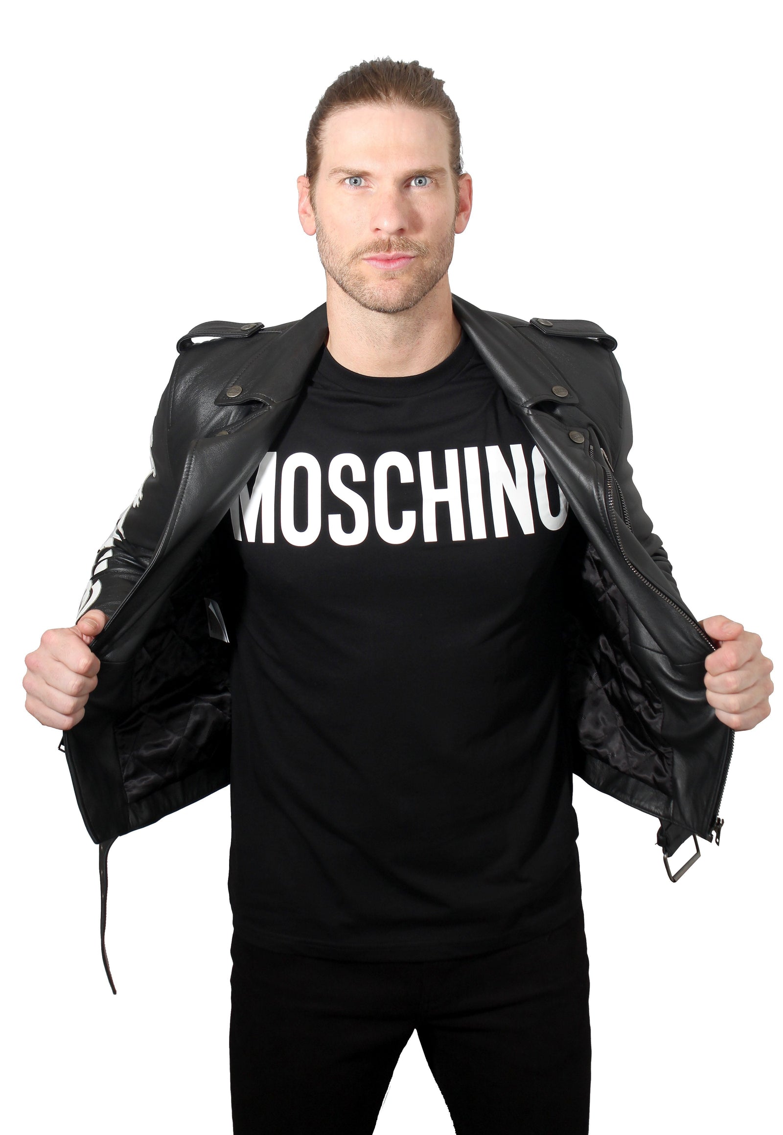 Moschino Embroidered Leather Jacket - Black
