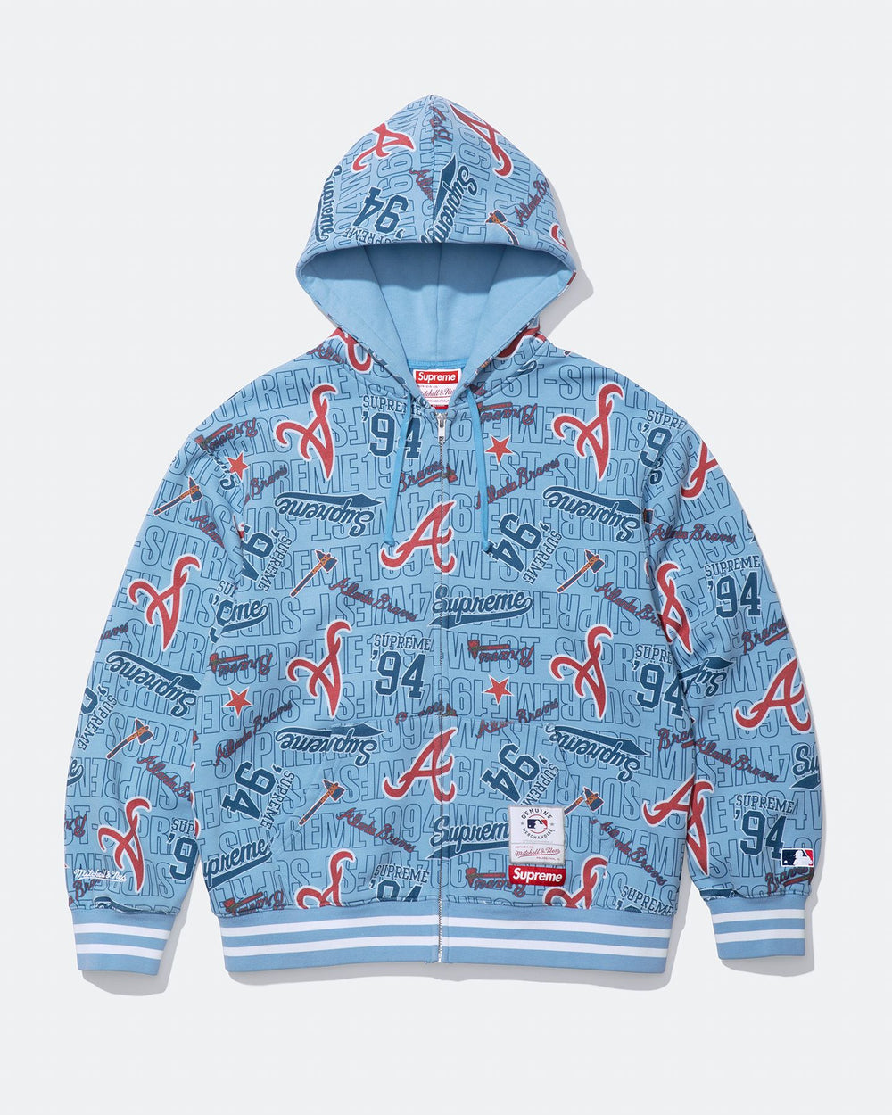 Supreme x Mitchell & Ness Atlanta Braves Zip-Up Hoodie Blue