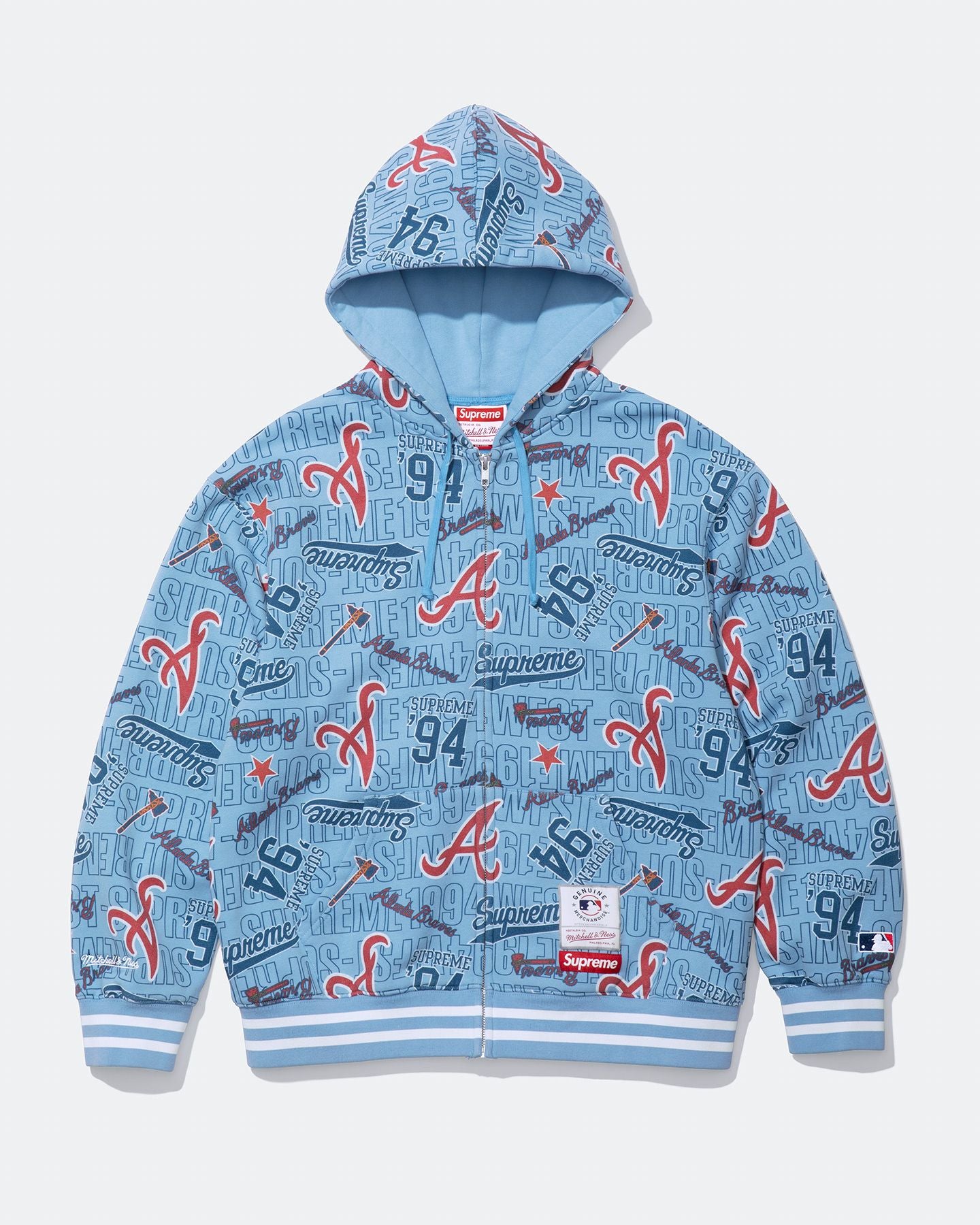 Supreme x Mitchell & Ness Atlanta Braves Zip-Up Hoodie Blue