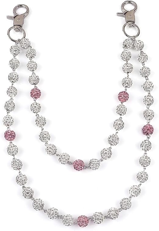 Disco Ball W/sparkling Silver & 6 Light Pink crystal rhinestones 2Row - Silver/Light Pink