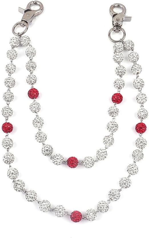 Disco Ball W/sparkling Silver &amp; 6 Red crystal rhinestones 2Row - Silver/Red
