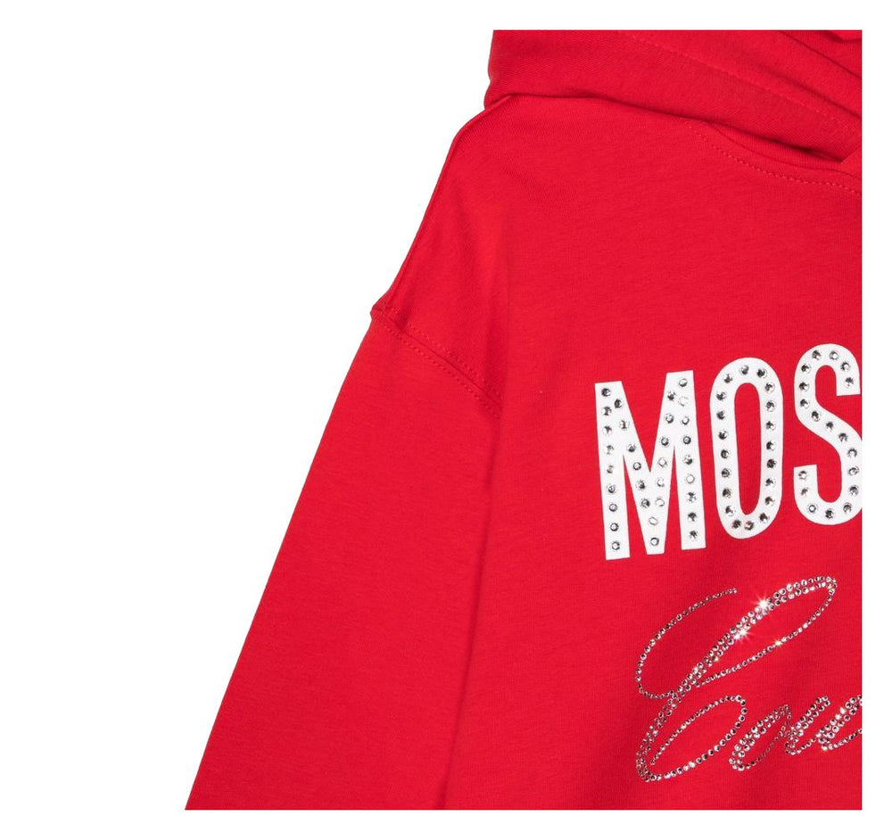 Hooded Sweatshirt With Rhinestones - Flame Red