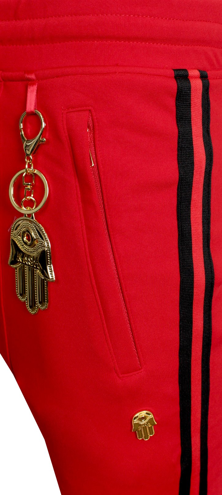 Men's Track Pants with Side Stripes-Red