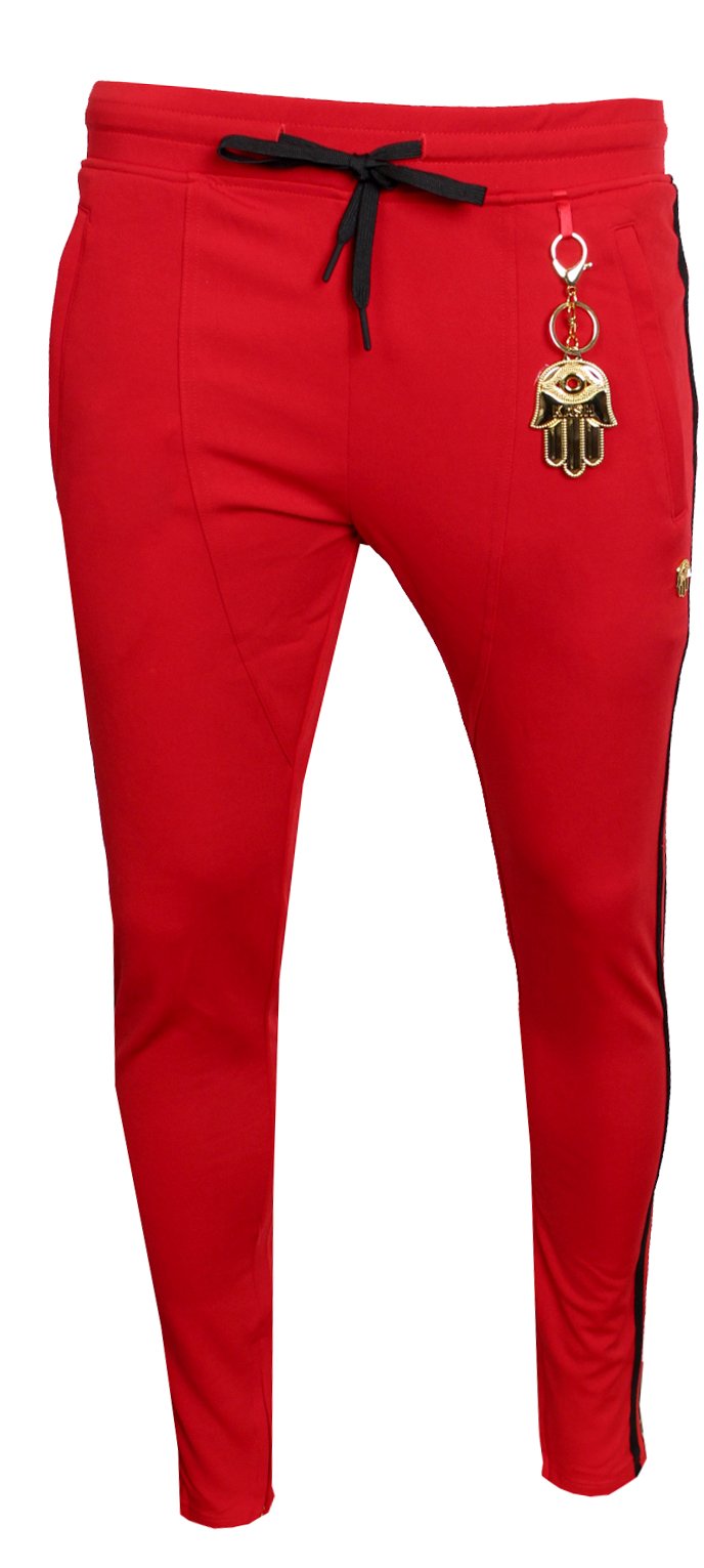 Men's Track Pants with Side Stripes-Red