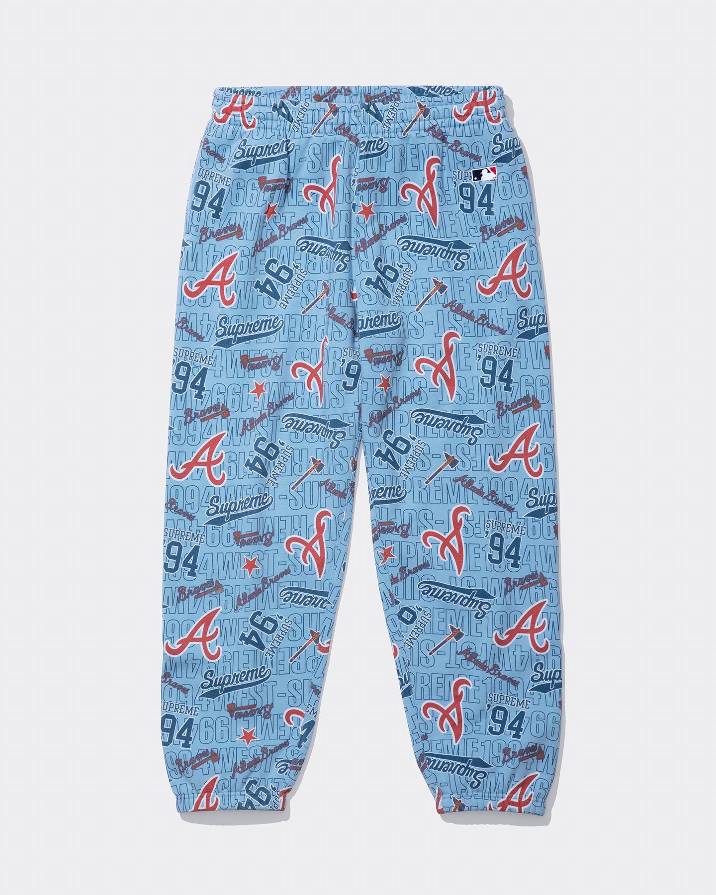 Supreme x Mitchell & Ness Atlanta Braves Sweatpants Blue - front