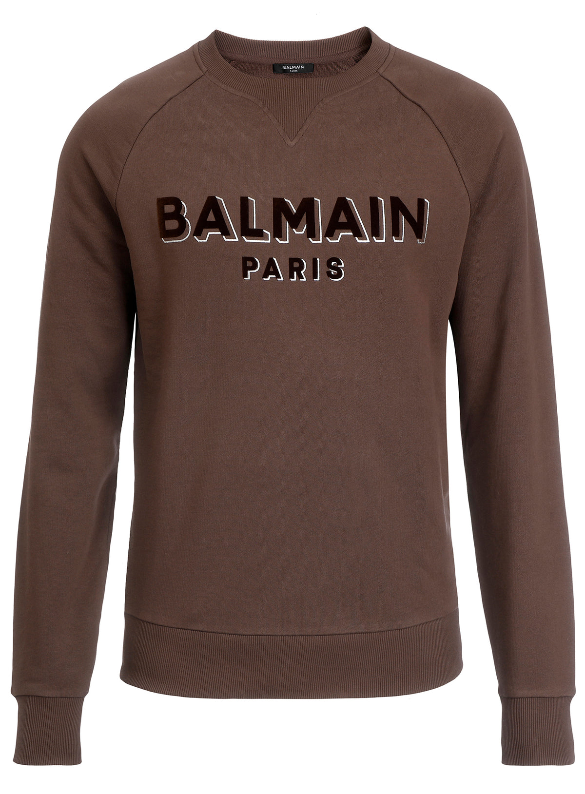 BALMAIN FLOCK &amp; FOIL SWEATSHIRT - BROWN