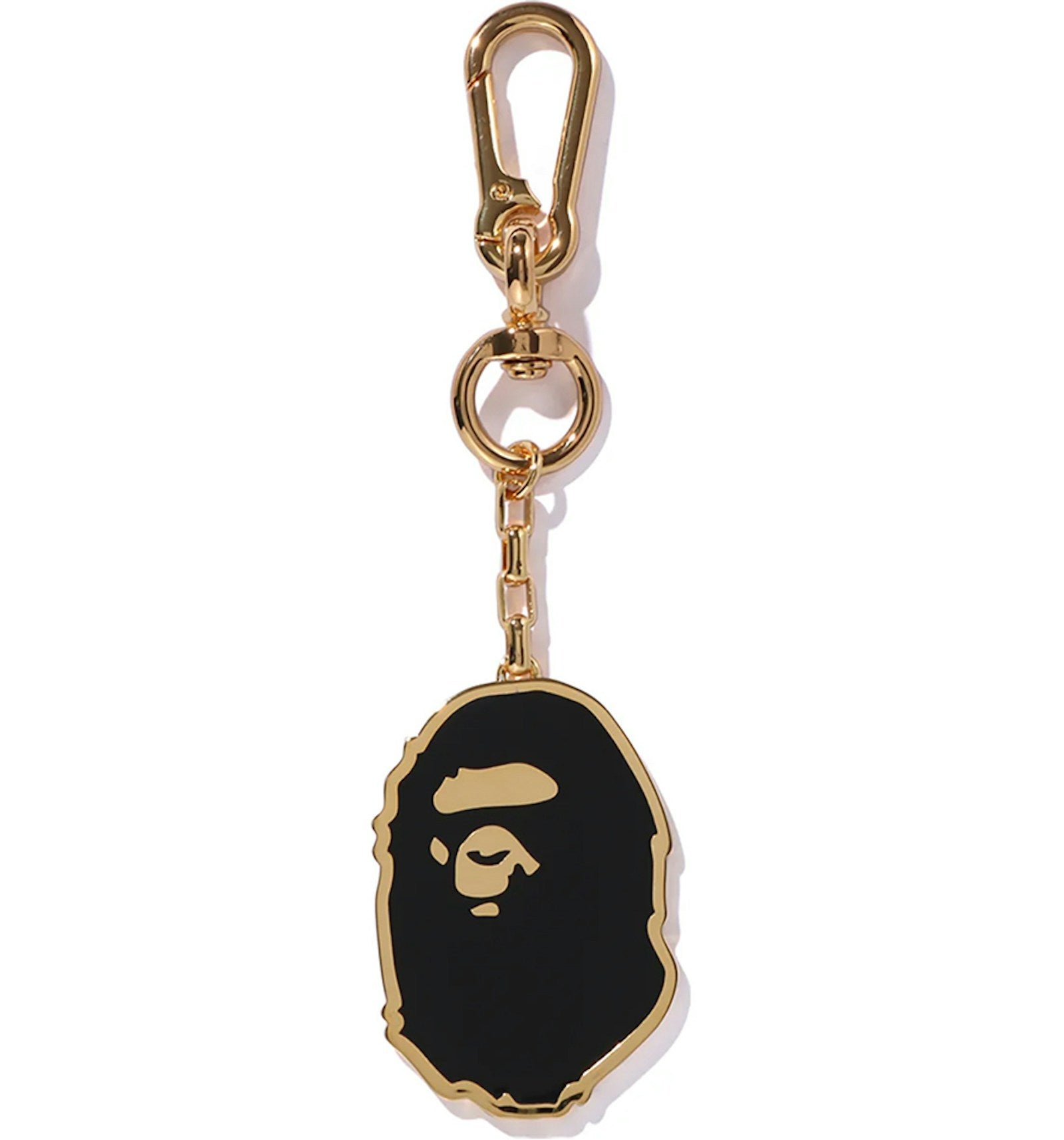BAPE Charm Key Chain in gold with black enamel Ape Head