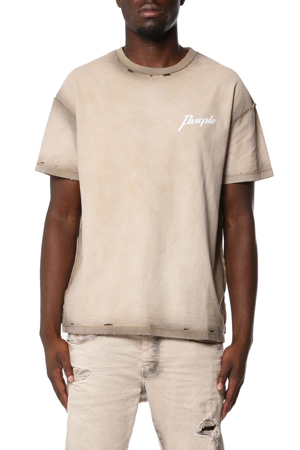 Purple Brand Textured Inside Out Tee in khaki – view 1 of 1