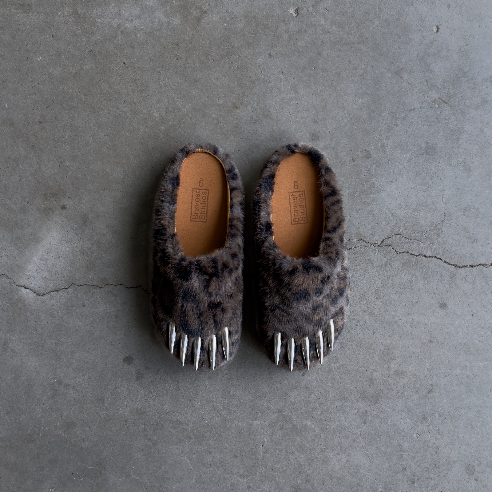 Bravest Studios Dark Leopard Bear Claw Mules, top view