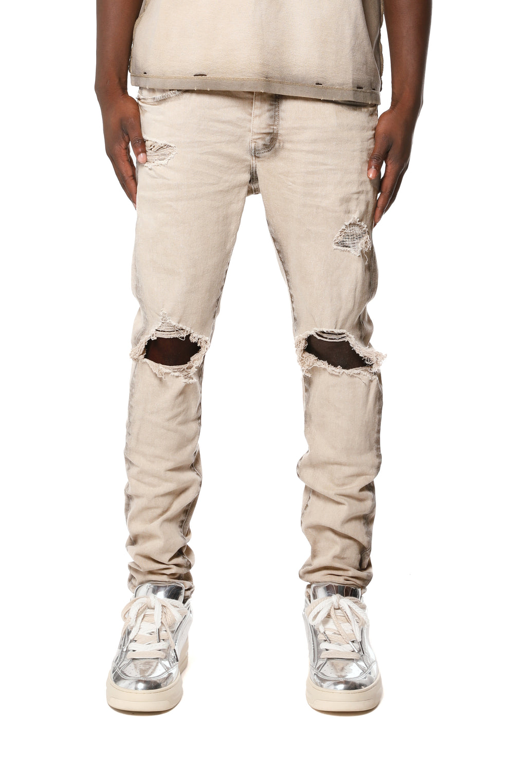 Purple Skinny Coated Seam jeans in tan – view 1 of 1