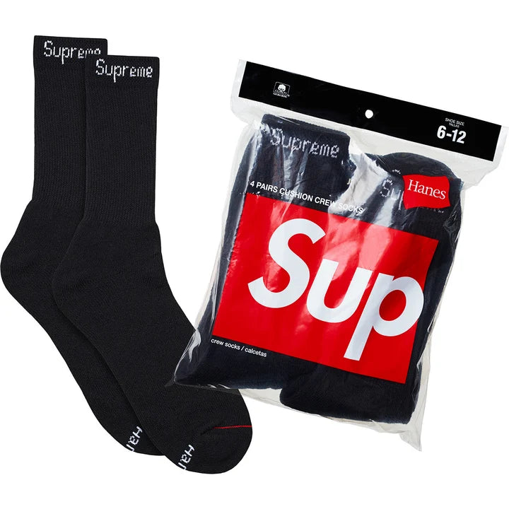 Supreme/Hanes Crew Socks (4 Packs) - Black