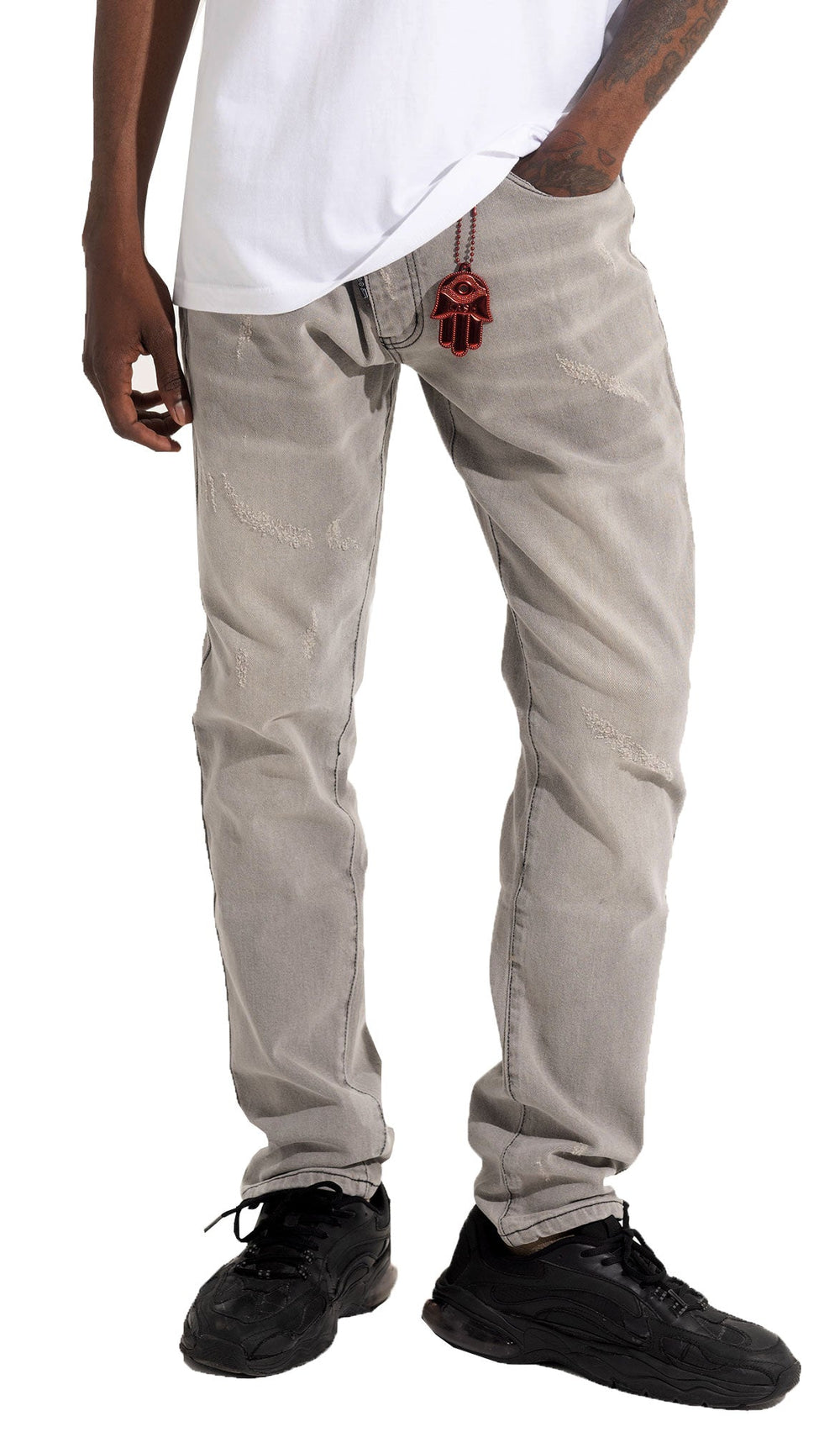 Kash gray denim jeans with Hamsa pocket – view 3 of 8