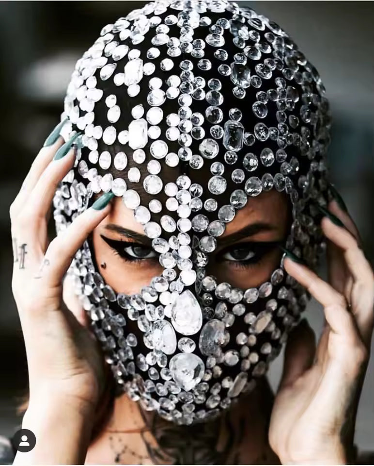 Rhinestone Cover Mask Open Eye - Black/Silver