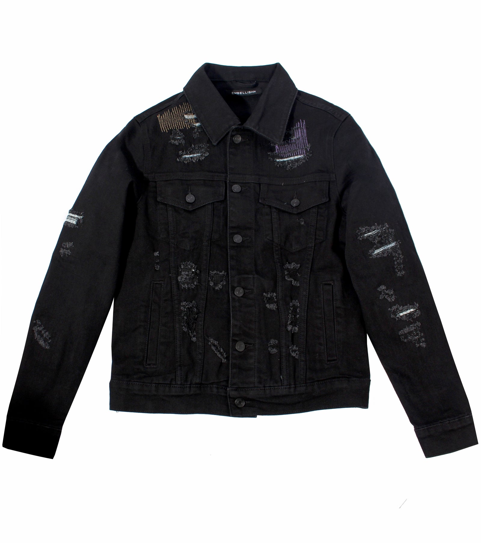 Embellish Luke Denim Jacket in black distressed – view 1 of 2