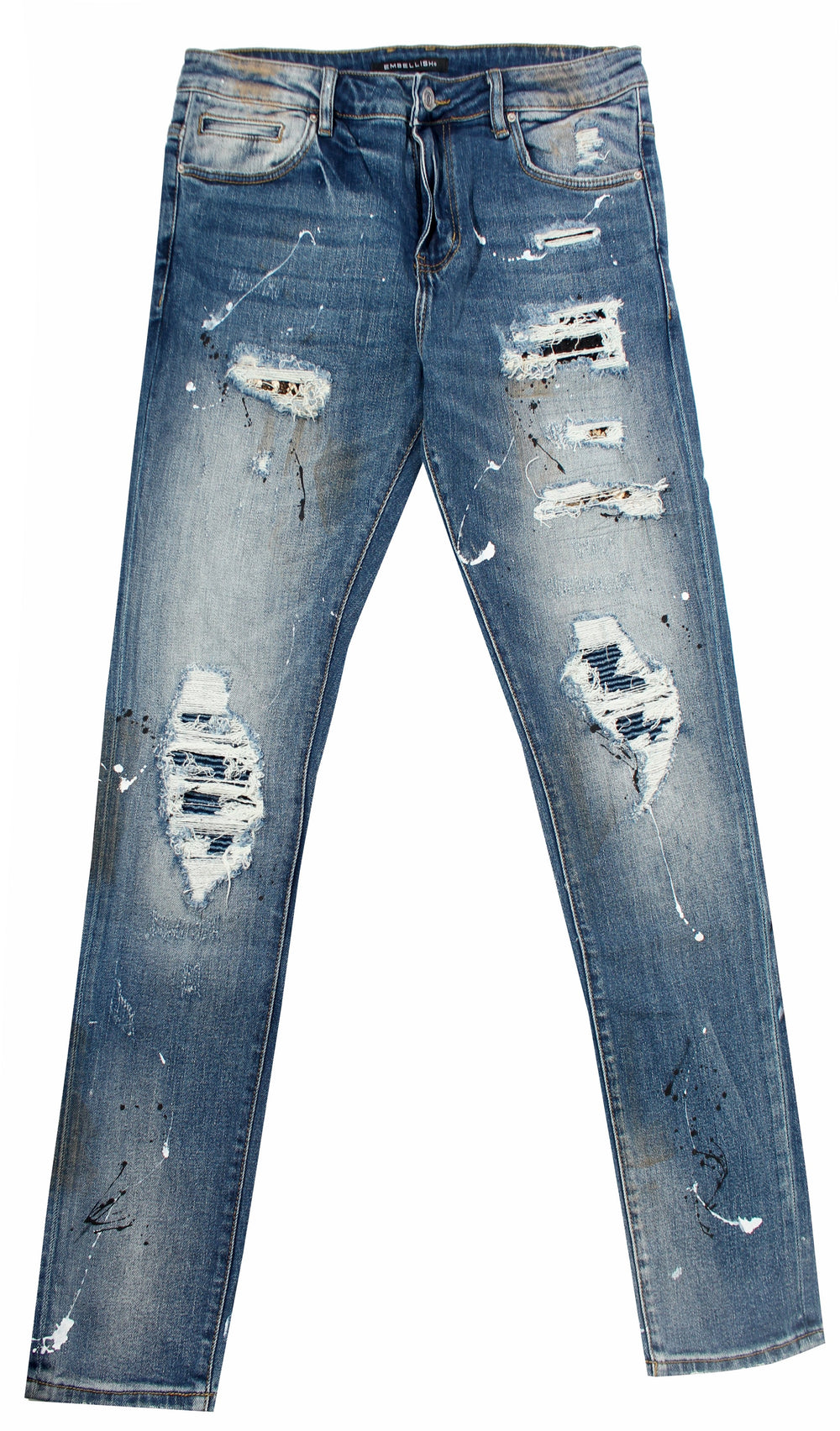 Embellish Crawley Rip & Repair Denim in indigo patchwork – view 1 of 4