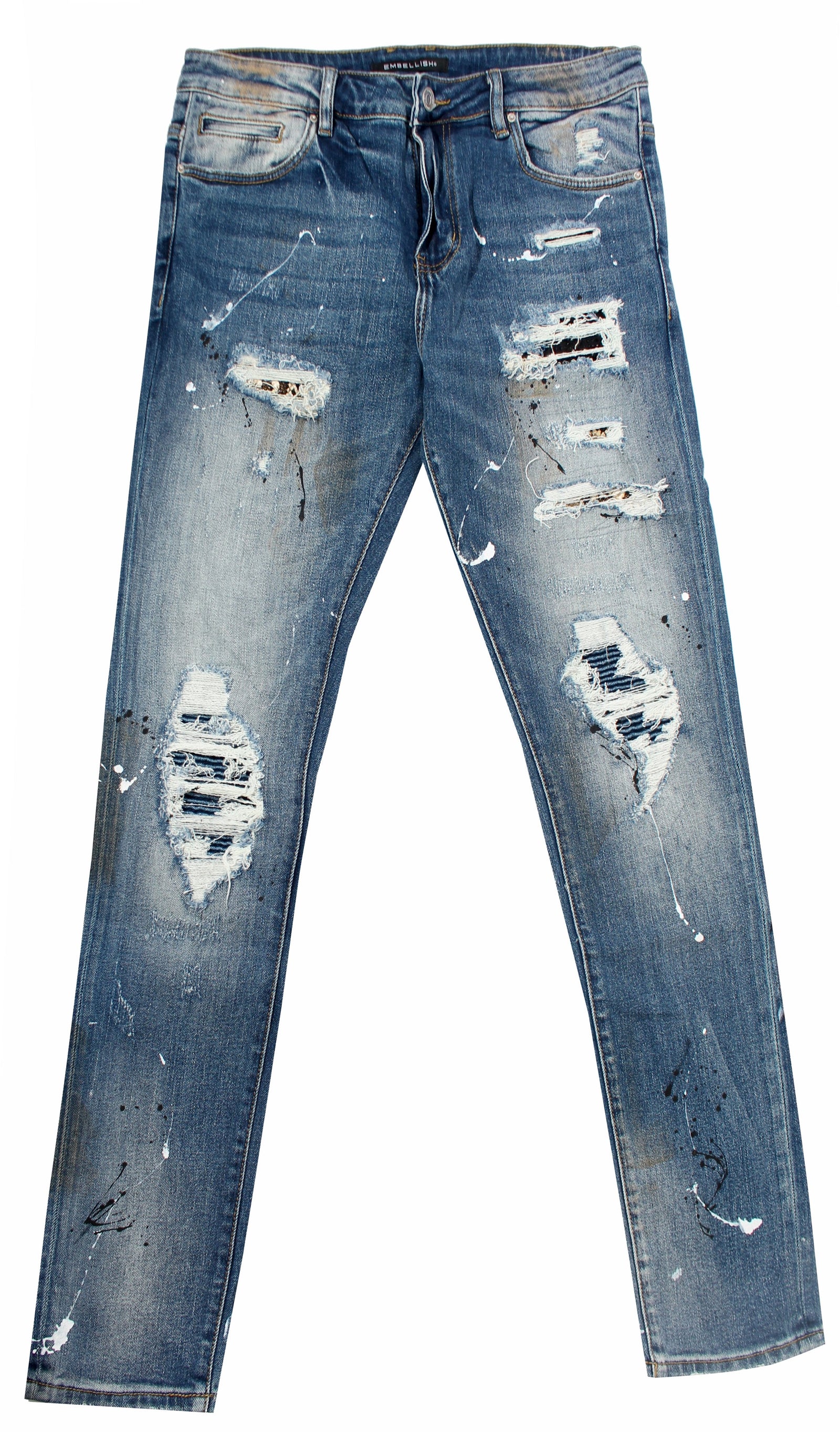 Embellish Crawley Rip & Repair Denim in indigo patchwork – view 1 of 4