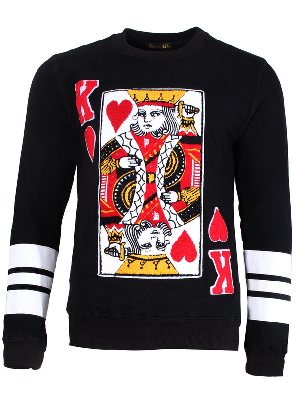 キング Two Hearts Men's Long Sleeve Suicide King Sweater in Black - PureAtlanta.com