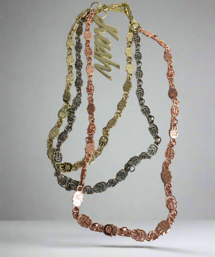 KASH Hamsa Wallet Chains 3Layers - Gold/Rose/Silver